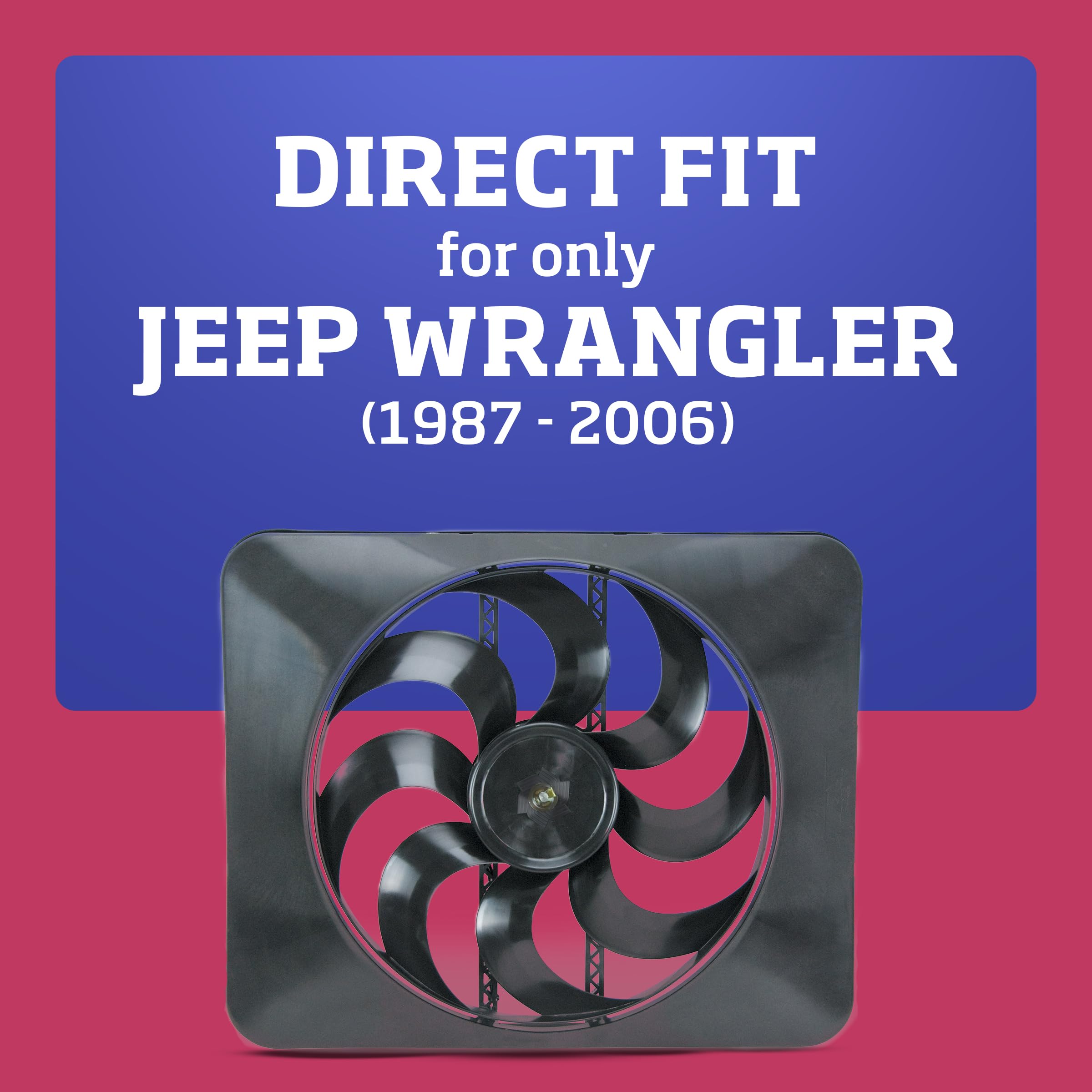 Flex-A-Lite Xtreme Black Magic Direct-Fit Electric Fan for 1987-2006 Jeep Wranglers with Adjustable Thermostat Controller, Puller Fan (485 / 107188), 15 Inches