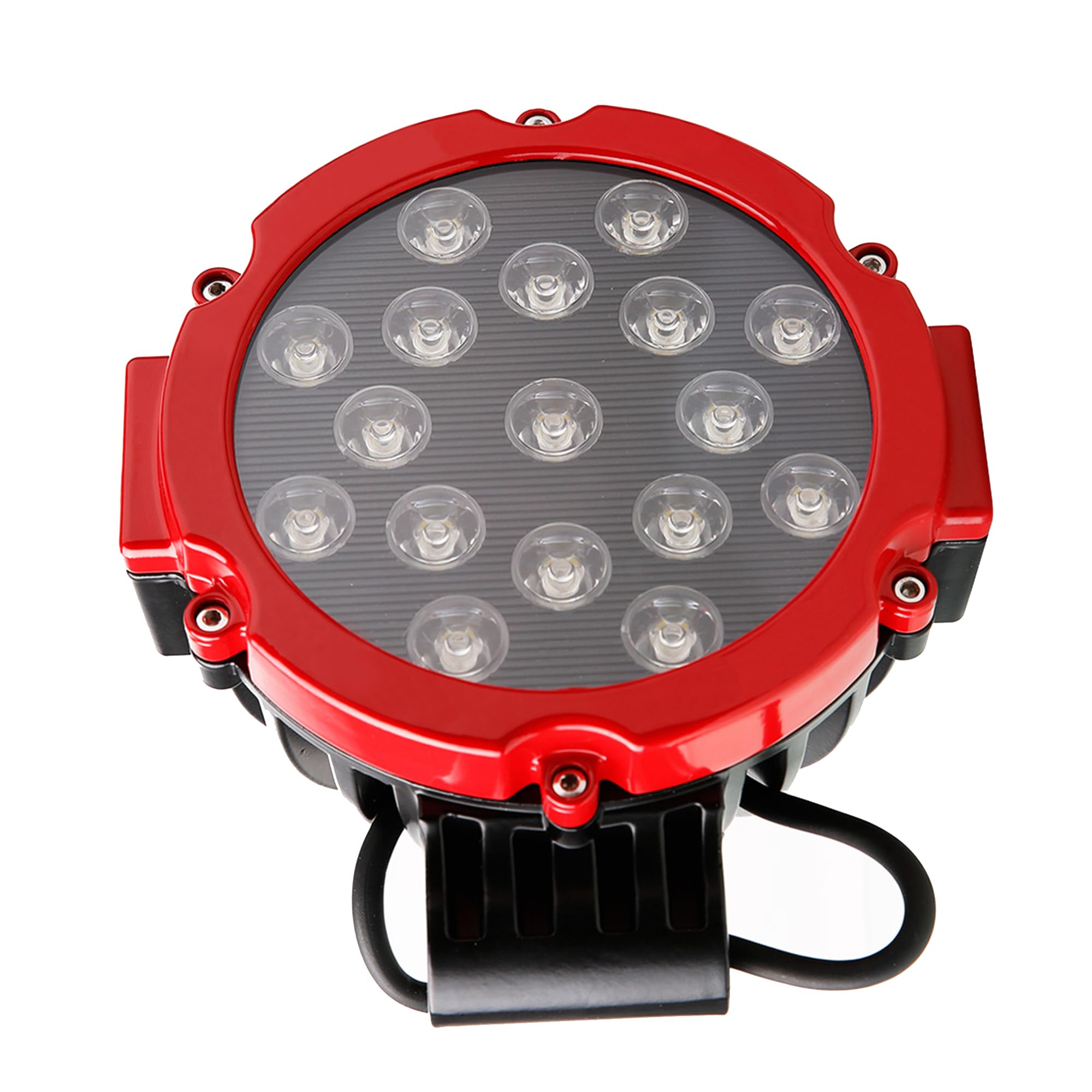 Pair of Black Horse 7" Dia LED Lights Spot and Flood Red Trim Ring Compatible with All Cars,Trucks and SUVs-PL2265RKT