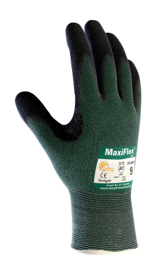 Maxiflex Cut ATG 34-8443/XXL, Green Eng Yarn, Black Nitrile Dotted Microfoam Grip, A2 Green