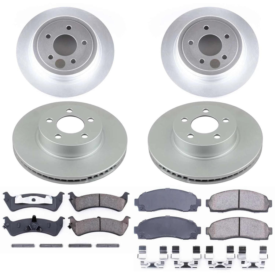 Power Stop CRK1924 Brake Rotor and Coated Ceramic Brake Pads- Front & Rear For Ford Explorer Sport 2003 [Model Specific]