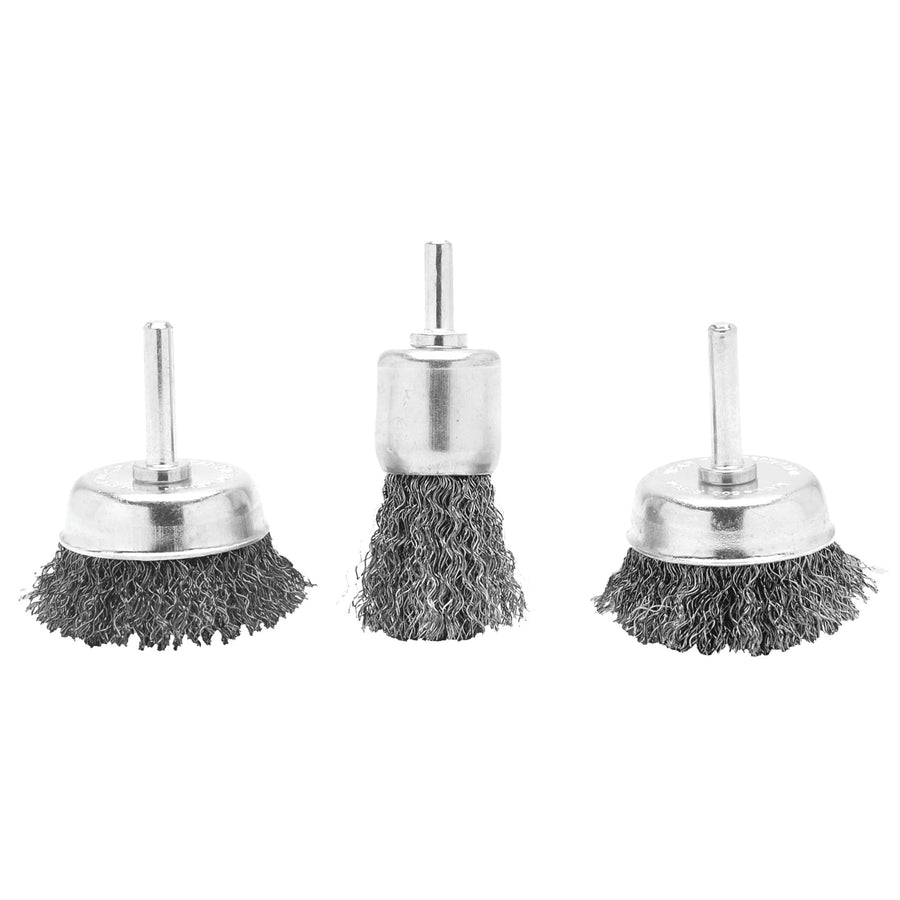 1ea Performance Tool 1462 1-Inch and 2ea 3-Inch Cup Brushes - Heavy Duty Wire Brushes for Cleaning, Deburring, and Surface Preparation on Metal