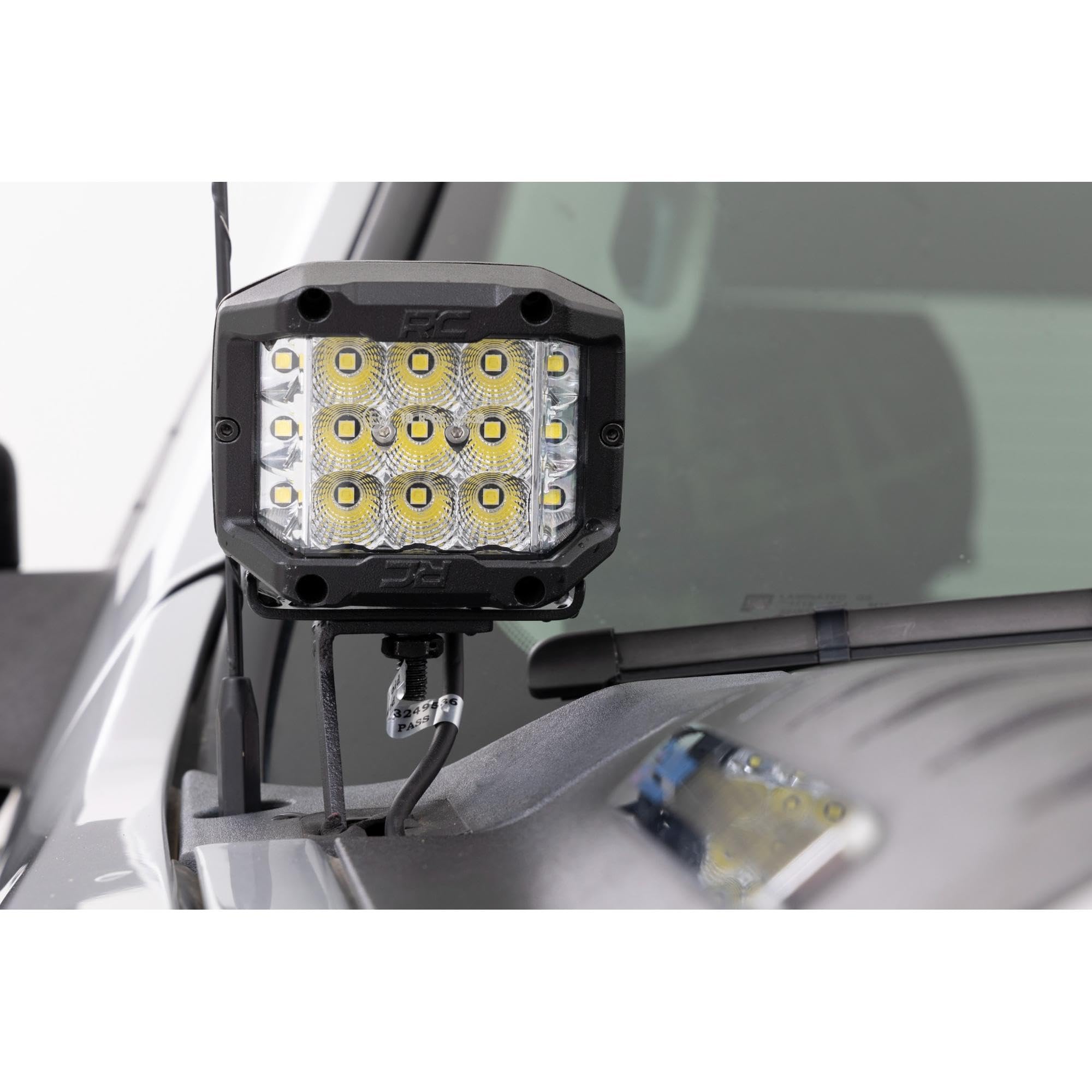 Rough Country LED Ditch Light Kit for 1500/2500HD/3500HD Chevy & GMC (2007-2014) - Hood Mount, 80W Dual 2" Spectrum Series Lights, 9600 Lumens, Wide Beam