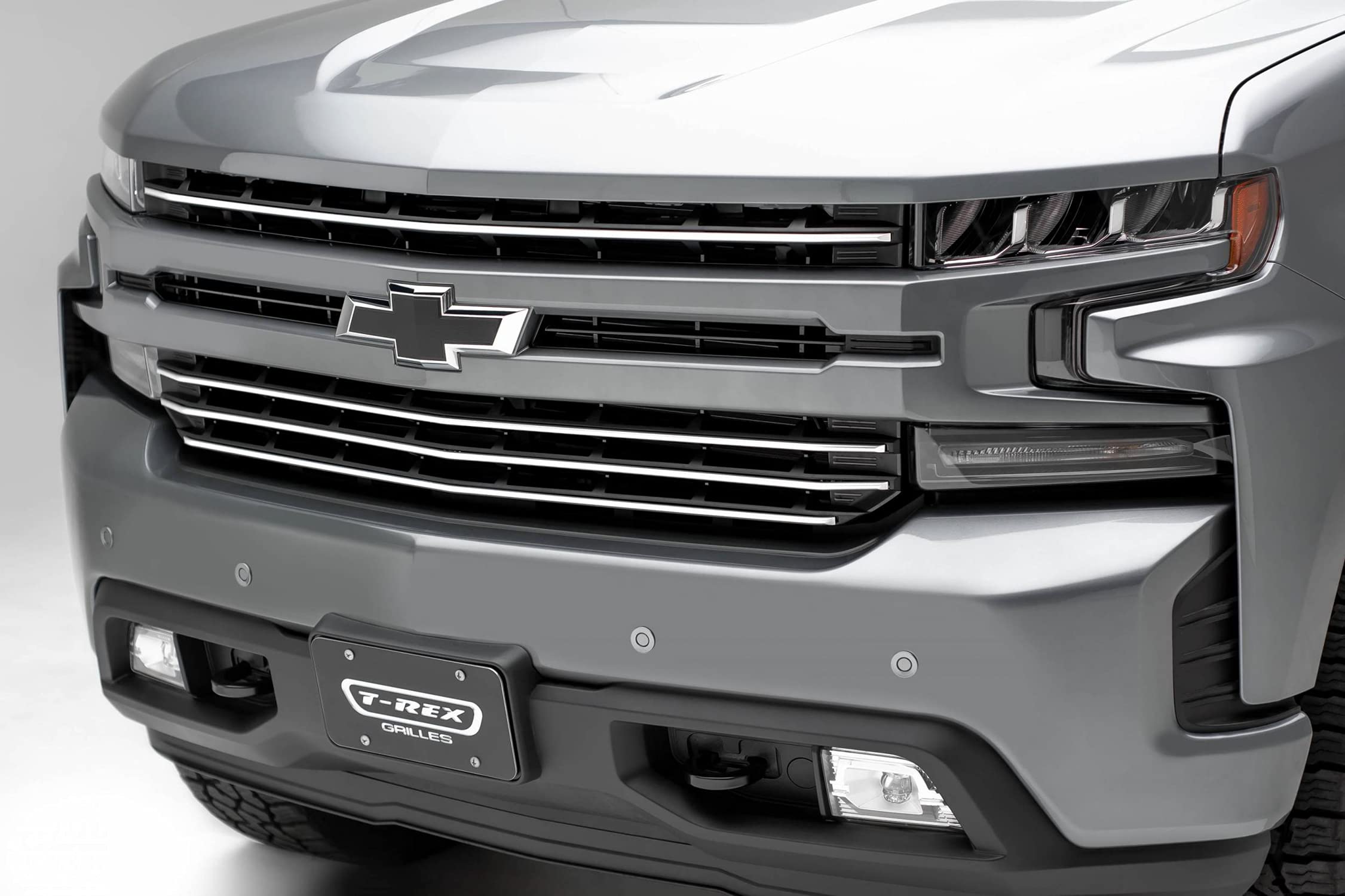 Silverado Compatible with (2019-2022) 1500 Trail Boss, RST, LT Round Billet Grille, Horizontal Round, Silver, 4 Pc, Overlay, Does Not Fit Vehicles with Camera - PN #6211236