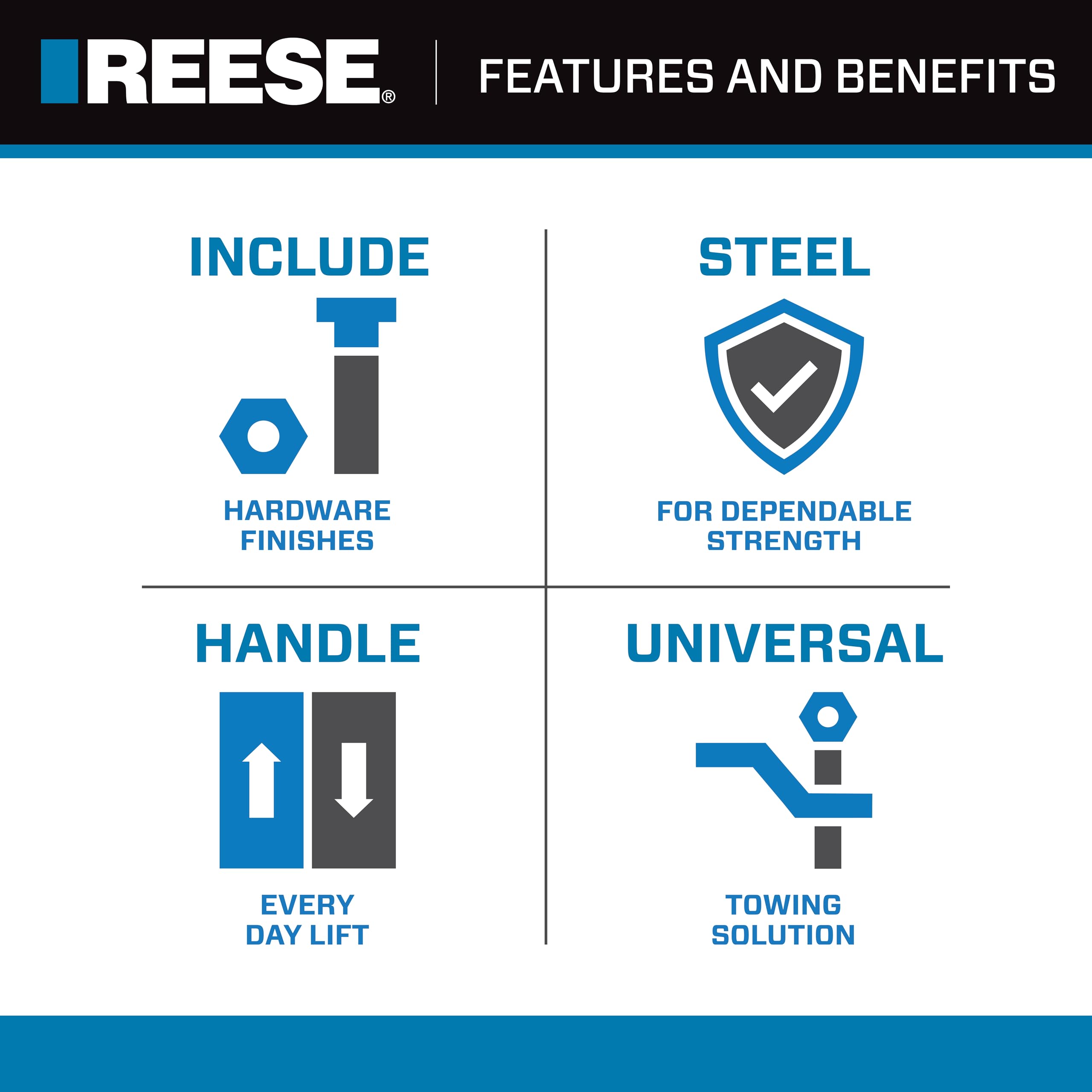 Reese Square Trailer Jack 1400800383, No Mount, 8,000 lbs. Support Capacity, Topwind, Weld-On, 15 Inch Travel