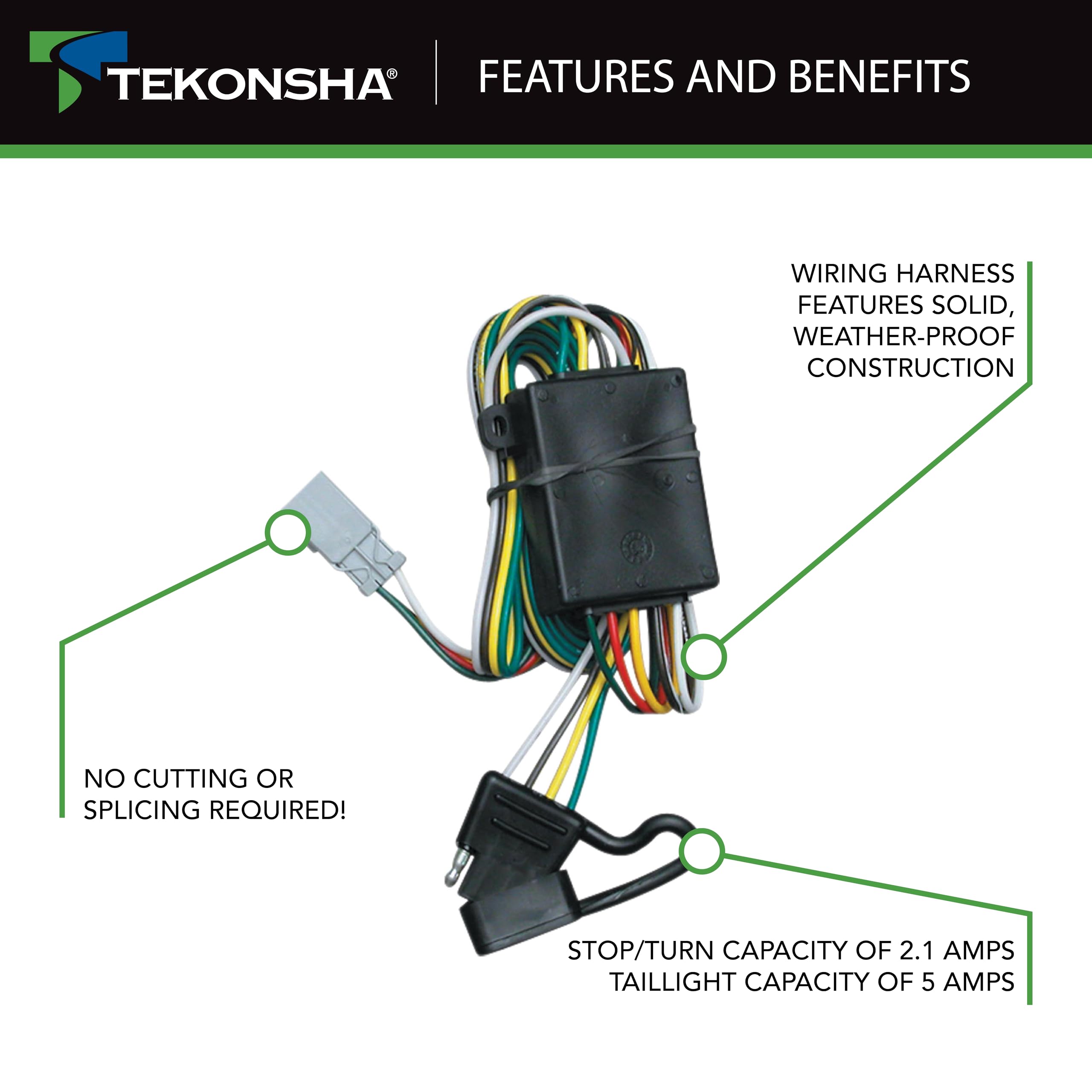 Tekonsha T-One 118336 T-Connector Custom Harness, 4-Way Flat, w/Converter, Compatible with Isuzu, Acura, Honda Selected Items (Please Verify VEHICLE APPLICATION)