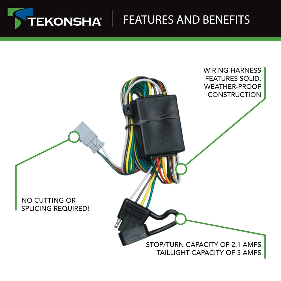 Tekonsha T-One 118336 T-Connector Custom Harness, 4-Way Flat, w/Converter, Compatible with Isuzu, Acura, Honda Selected Items (Please Verify VEHICLE APPLICATION)
