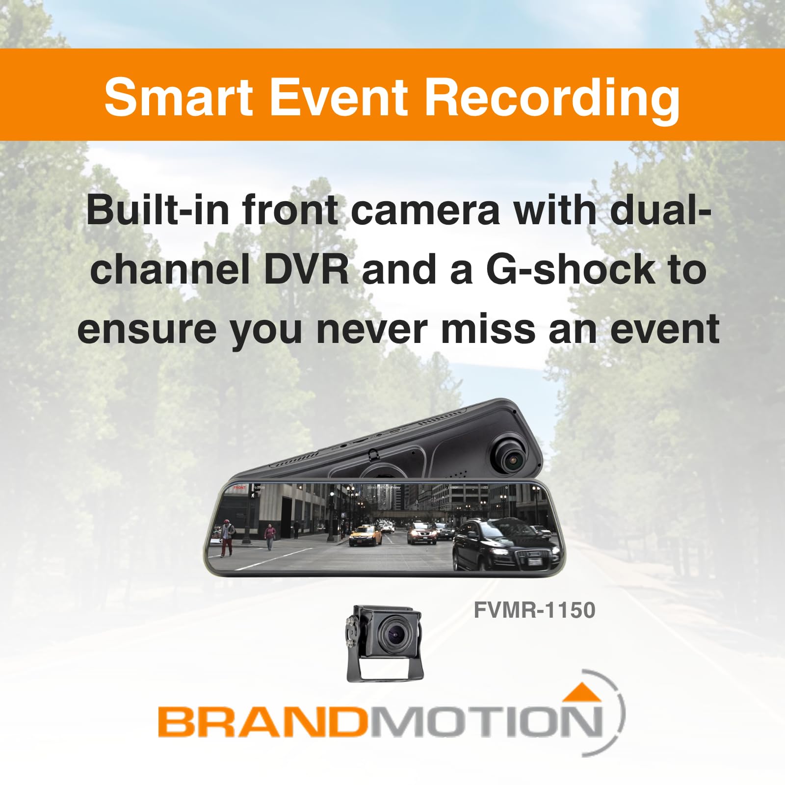 Heavy Duty Brandmotion FVMR-1150 FullVUE Mirror Vision Camera System | Full Touchscreen for Easy Adjustments | Anti-Glare Tempered Glass Screen | Automatic Brightness Adjustment | G-Shock Sensor