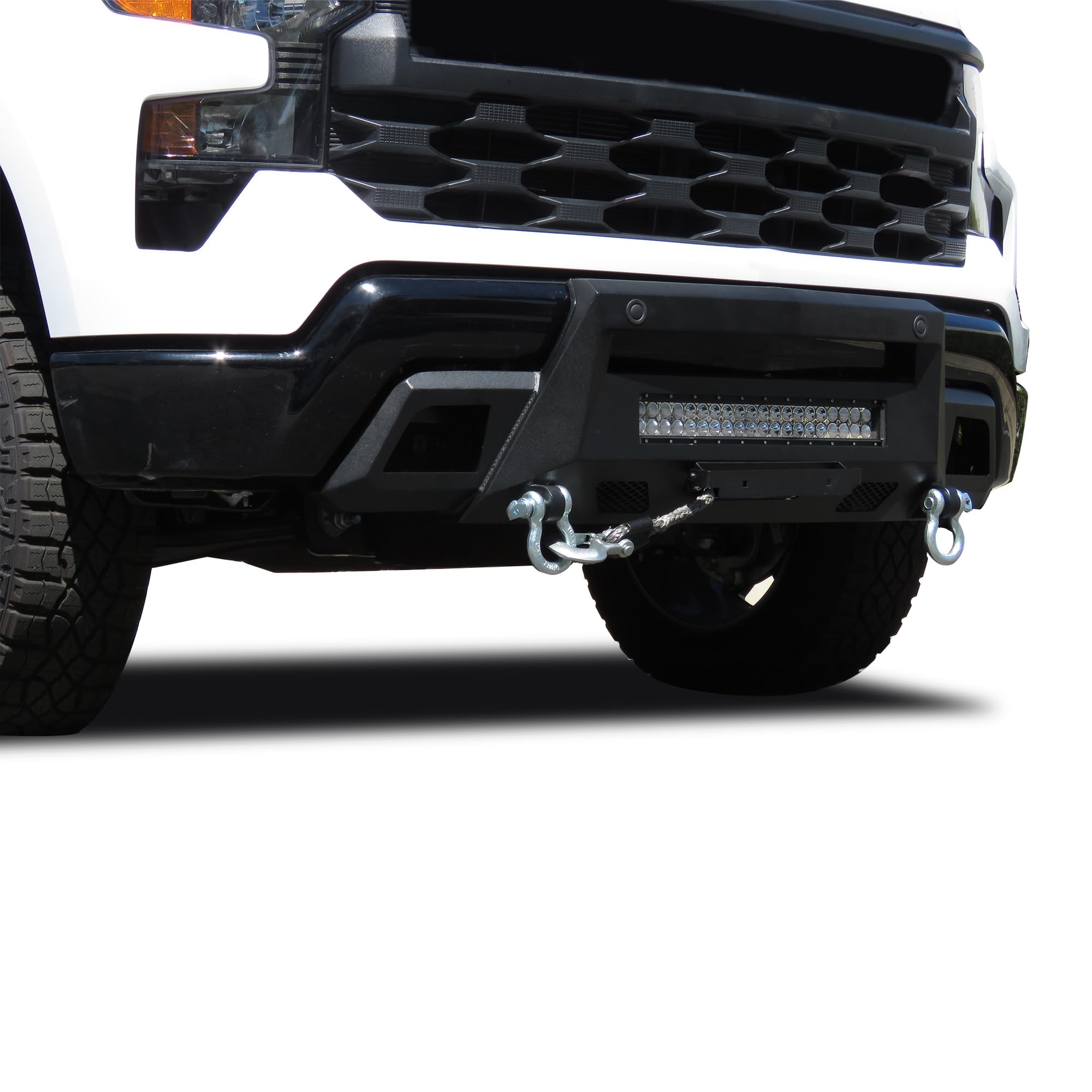 Heavy Duty Black Horse Armour III Front Winch Bumper Kit & Winch Textured Black Compatible with 2022-2024 Chevrolet Silverado 1500-AR3HD06-W12