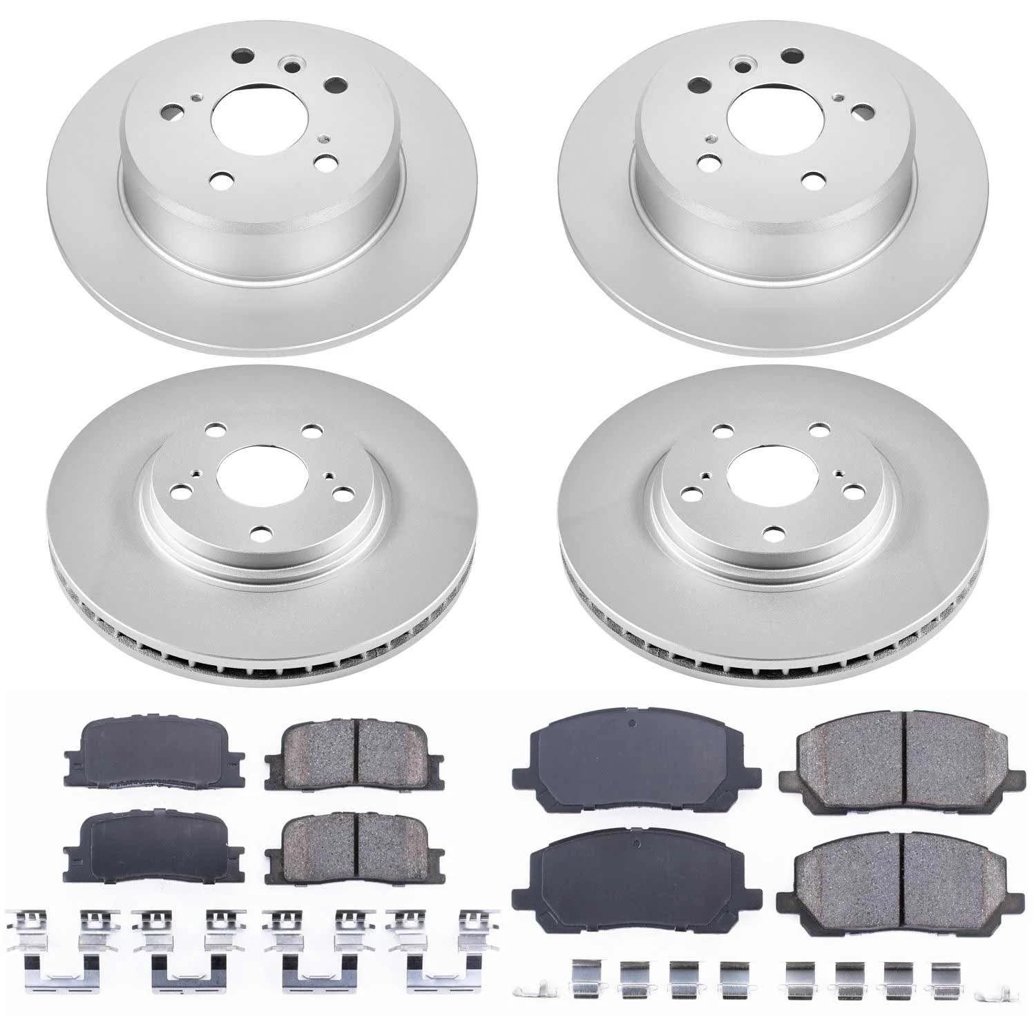 Power Stop CRK1139 Brake Rotor & Coated Ceramic Brake Pads- front & rear For Toyota Highlander 2001-2003 [Model Specific]