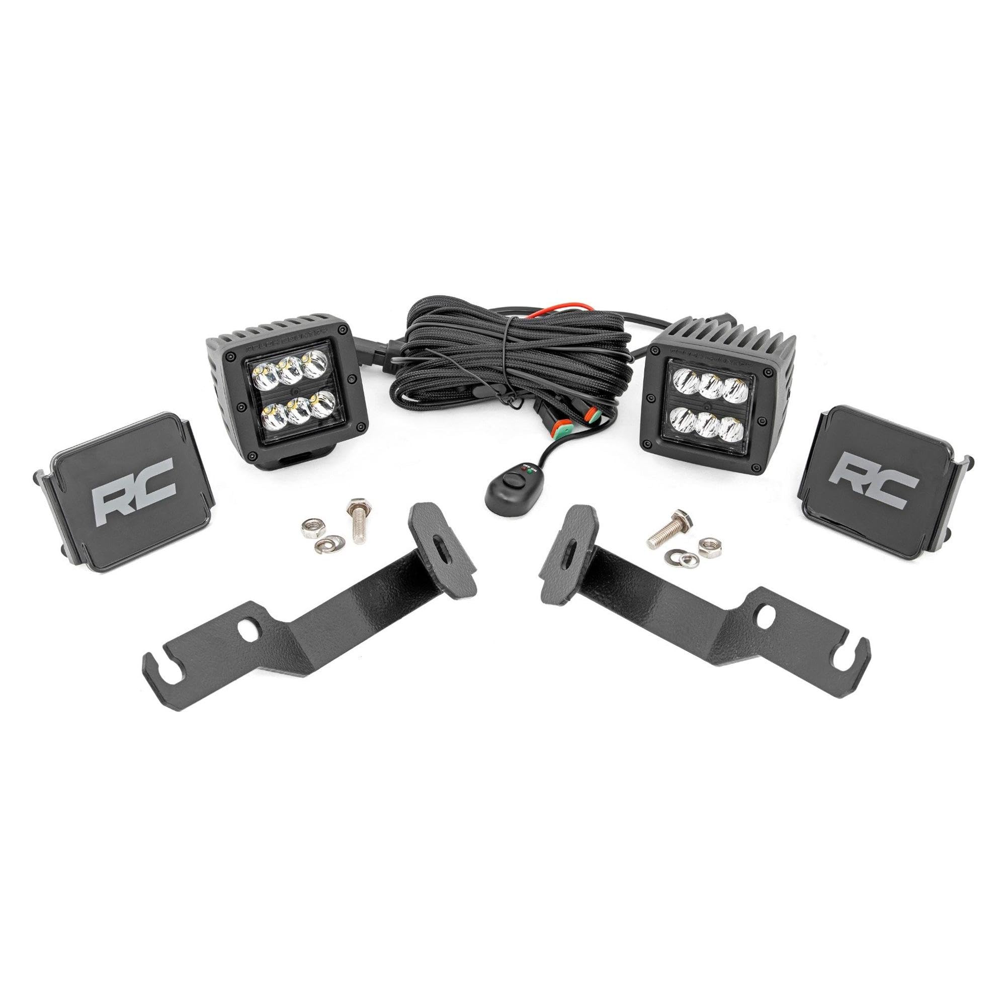 Rough Country Dual 2" LED Ditch Light Kit for Tacoma Toyota (2005-2015) - (2) 2-in Black Series LED Cubes, Spot Beam
