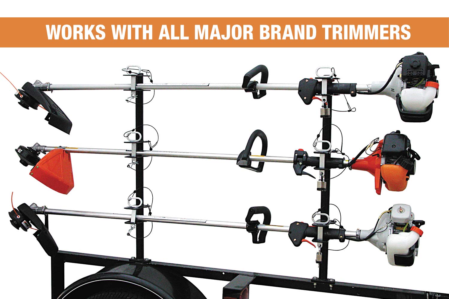 3 Position Buyers Products LT13 Trimmer Rack for Landscape Trailers, Holds 3 Weed Eaters, Made in The USA, Trimmer Rack for Lawn Care Equipment, Landscape Tools