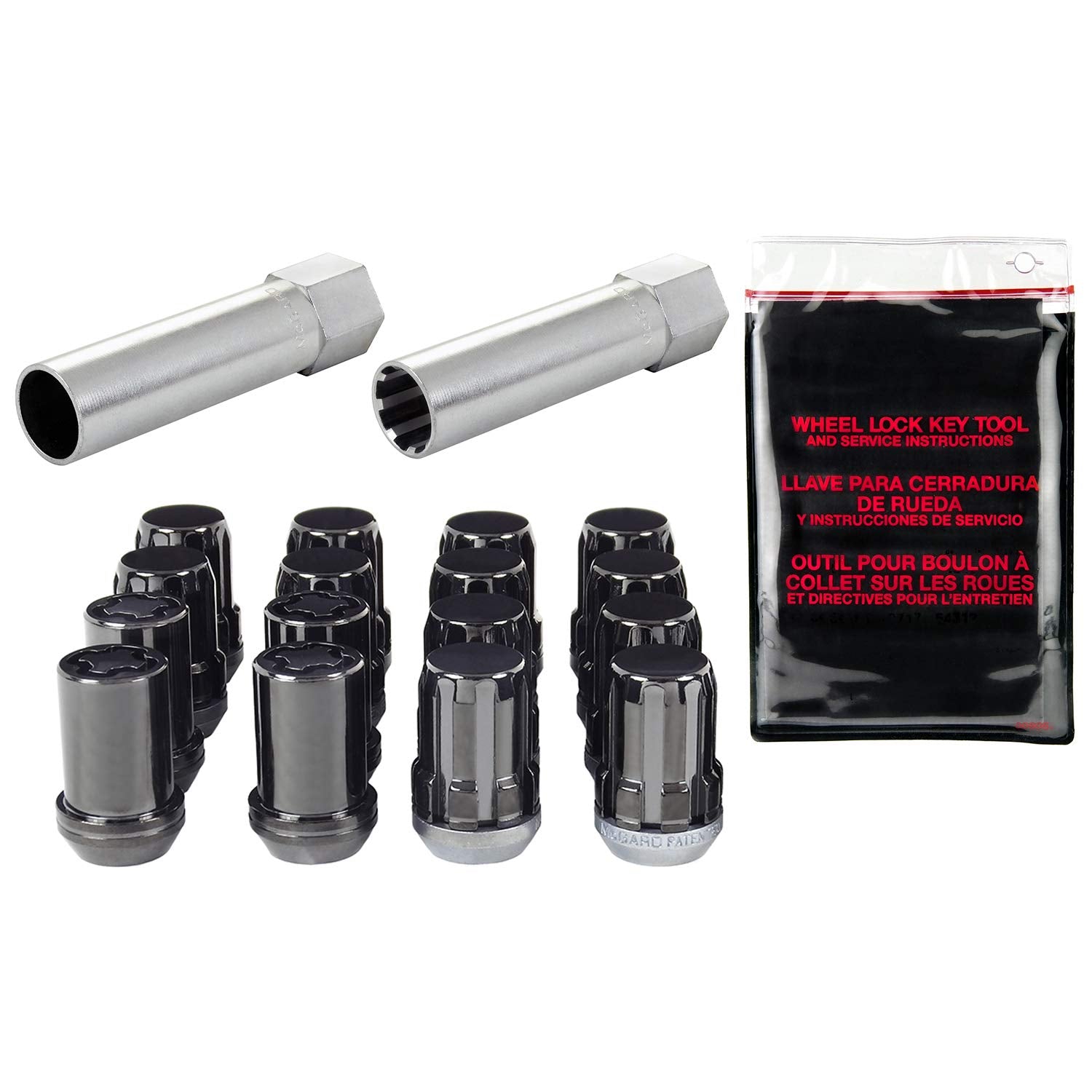 SplineDrive McGard 65454BK Wheel Installation Kit Black (M12 x 1.25 Thread Size) - for 4 Lug Wheels, 12 Lug Nuts / 4 Locks / 1 Key / 1 Install Tool