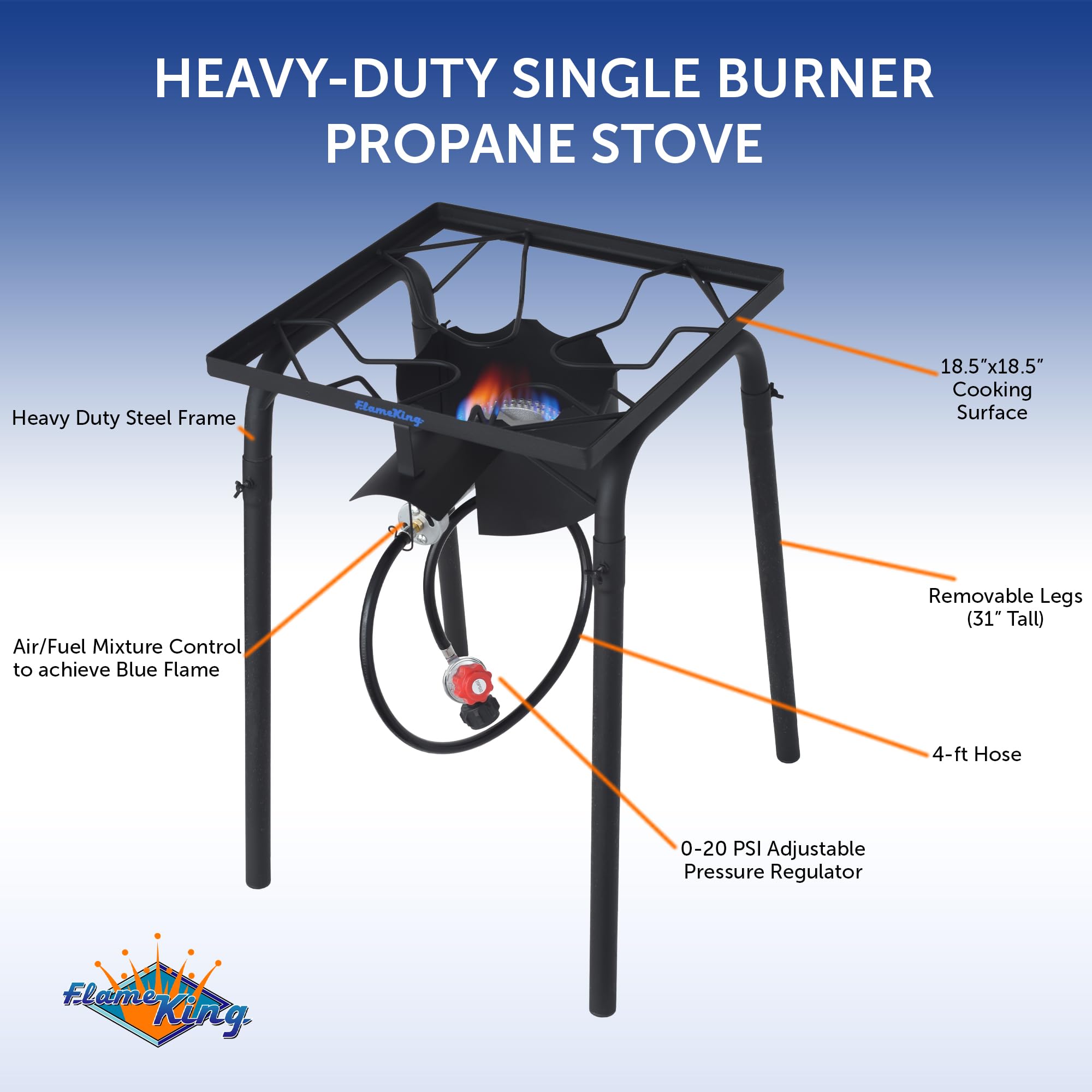 Flame King 100,000 BTU Heavy Duty Propane Gas Single Burner Bayou Cooker Outdoor Stove for Home Brewing, Turkey Fry, Maple Syrup Prep, Cajun Cooking
