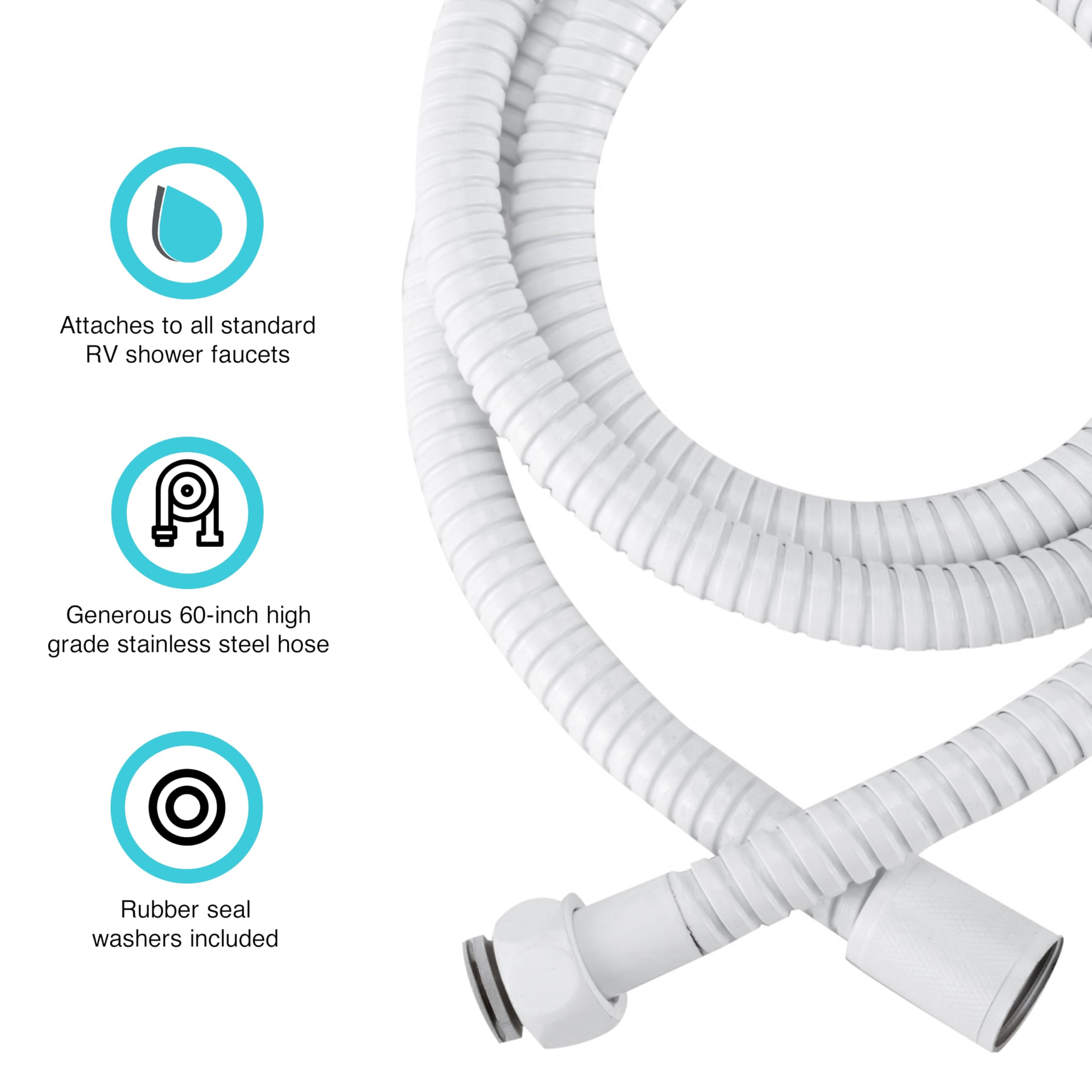 Dura Faucet Handheld Premium RV Shower Wand, Hose Kit, Eco-Friendly On/Off Switch (White)