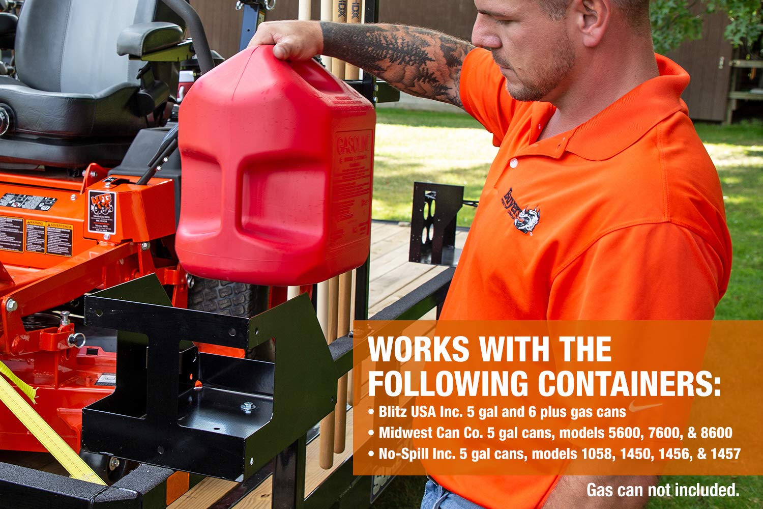 Locking Rack Buyers Products LT32 Gas Container Holder For Open & Closed Landscape Trailers, Made In The USA, Lawn Care Equipment, Secure Storage For Landscape Tools