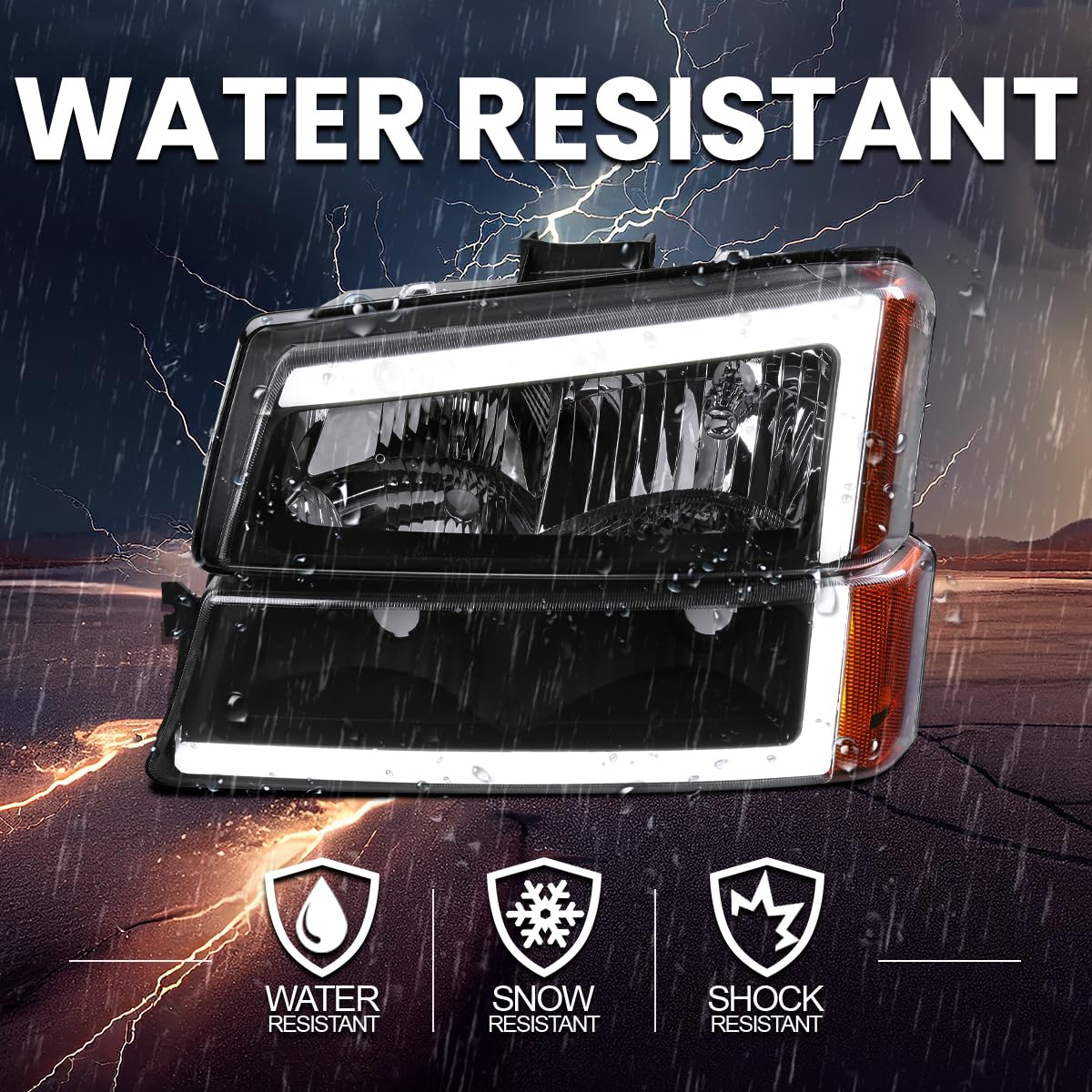 Black Headlights w/LED Light Bar SPEC-D TUNING Compatible with 2003-2007 Chevy Silverado 1500 2500 2002-2006 Avalanche, Left + Right Pair Headlamps Assembly
