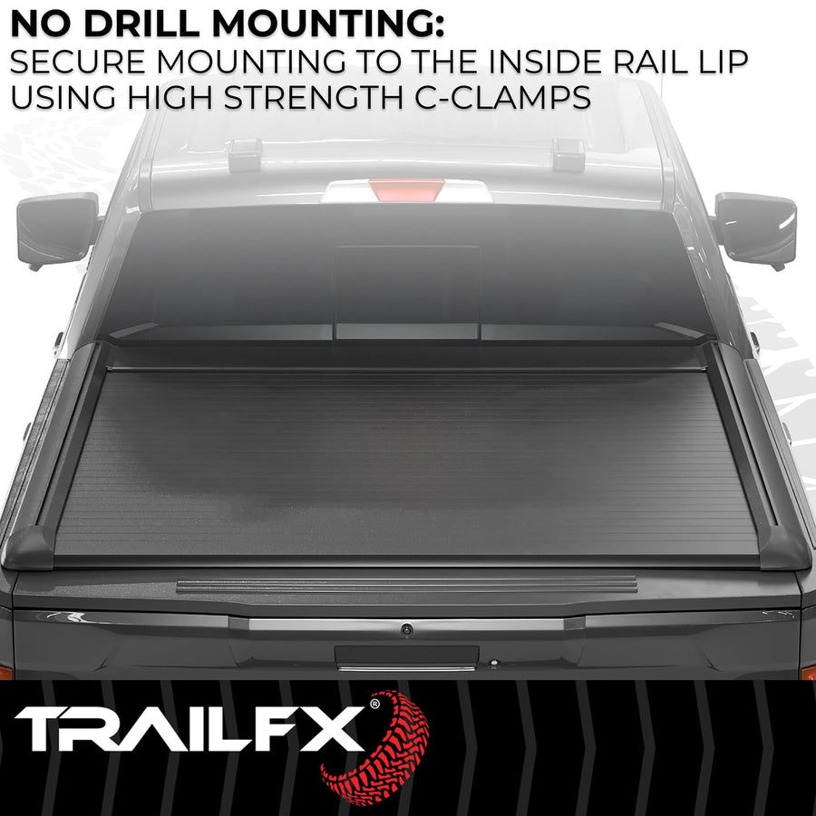 TrailFX Hard Tonneau Cover TFX6007 Retractable Fits 2022-2025 Toyota Tundra 5.5 Foot Bed Manual Retractable with Key Lock Black Matte Powder Coated Aluminum T-Slot Rails Clamp-On Installation