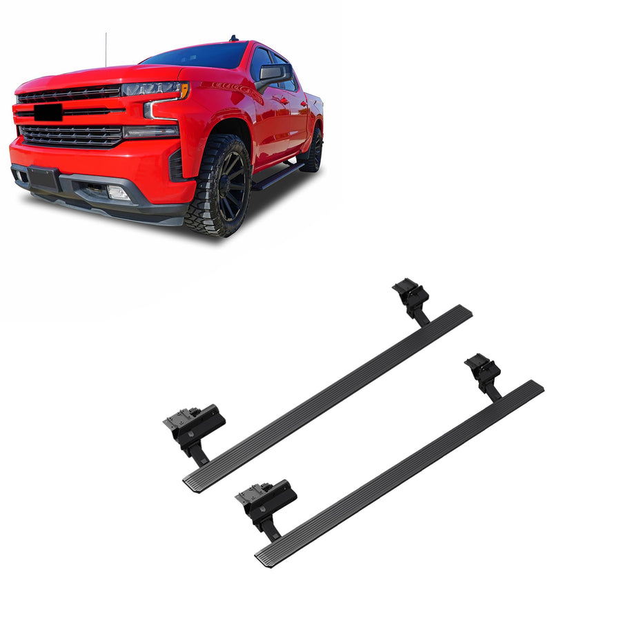 Elite Black Horse Retractable Power Board Compatible with 22-24 Sierra/Silverado 1500|24 Sierra/Silverado 2500-3500 HD Double Cab Incl. Diesel Models with DEF Tanks (Excl. 2022 1500 LTD)-PWBR1079