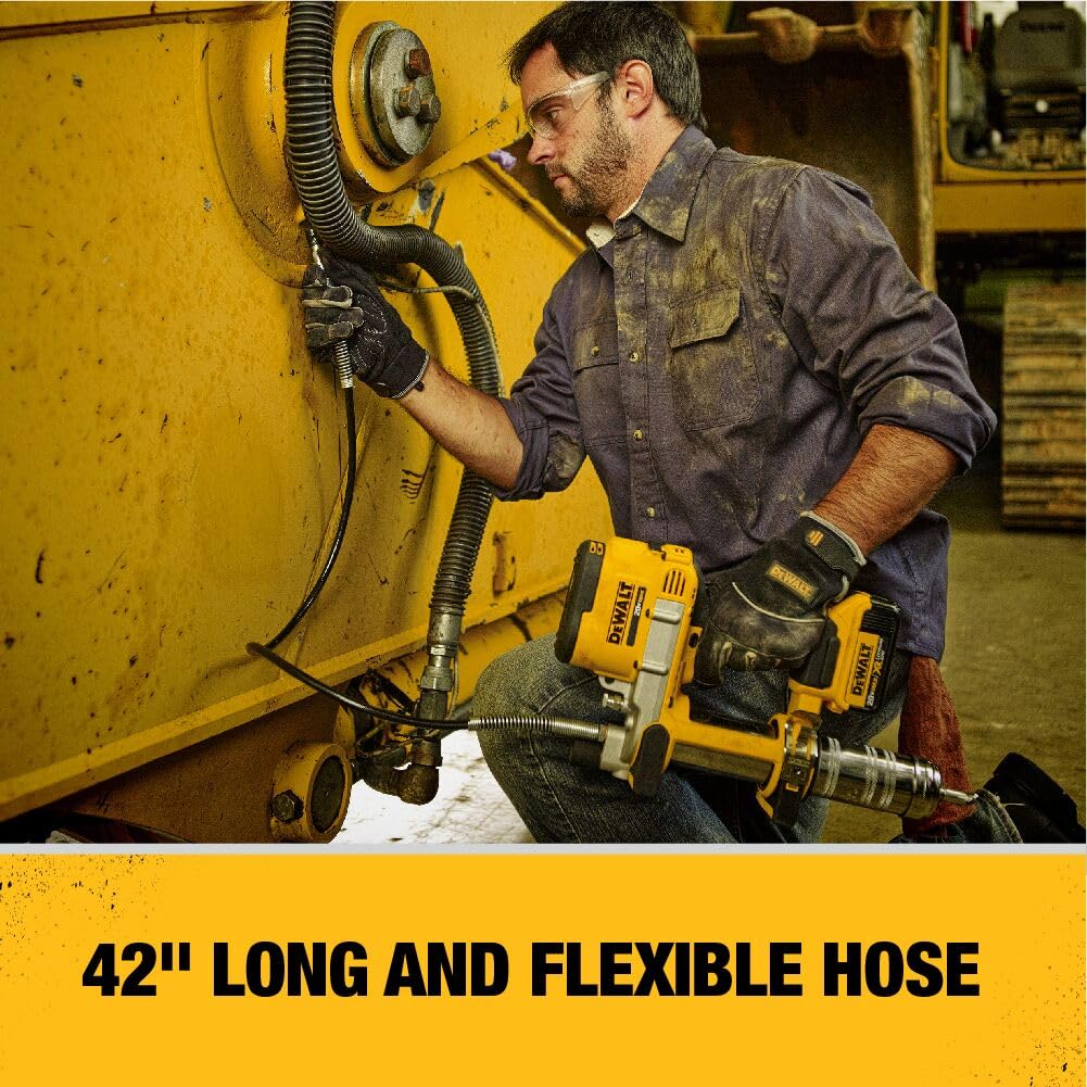20V MAX DEWALT Grease Gun, Cordless Electric Grease Gun 42” Hose, 10,000 PSI, Variable Speed Triggers, Tool Only (DCGG571B)