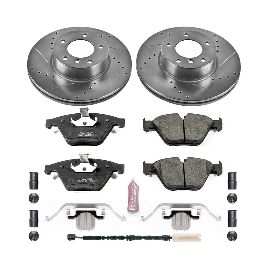 Power Stop K7026 Z23 Carbon Fiber Brake Pads Front with Drilled & Slotted Brake Rotors Kit For BMW X1 2013-2015 [Model Specific]