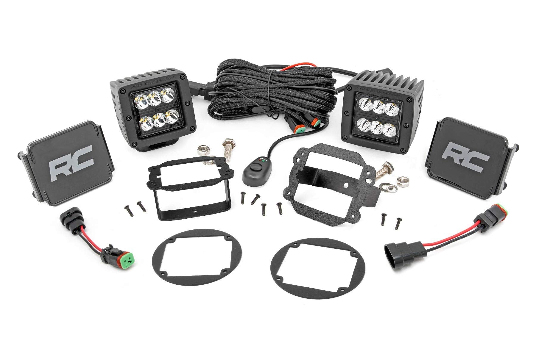 Black Series Rough Country LED Fog Light Kit for 10-18 Jeep Wrangler JK - 70630