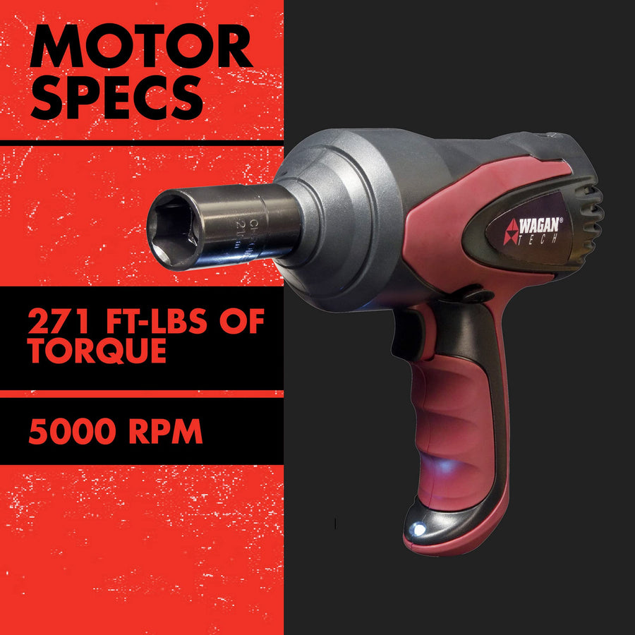 Wagan 12V DC Mighty Impact Wrench EL2257, 1/2 inch 12 Volt Electric Impact Wrench Kit, 271 ft-lbs, Tire Repair Tools with Sockets and Carry Case