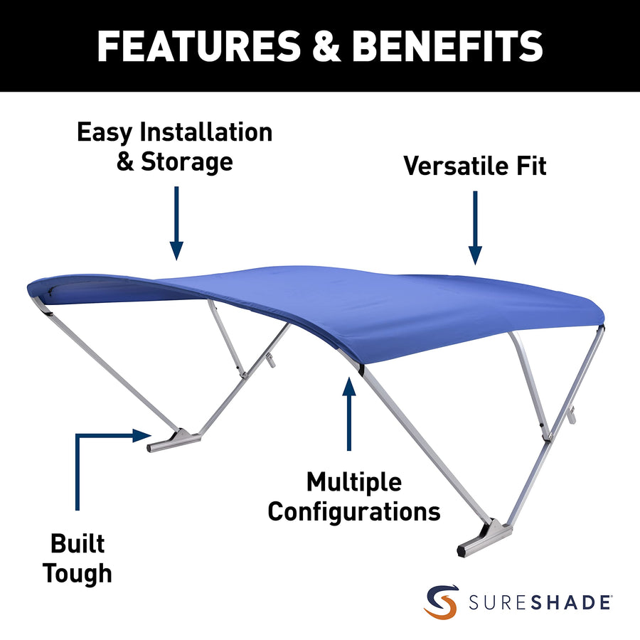 Power Bimini Top SureShade Pontoon - Clear Anodized Frame, Pacific Blue Fabric