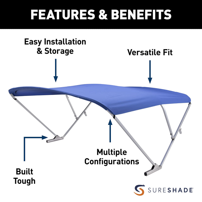 Power Bimini Top SureShade Pontoon - Clear Anodized Frame, Pacific Blue Fabric