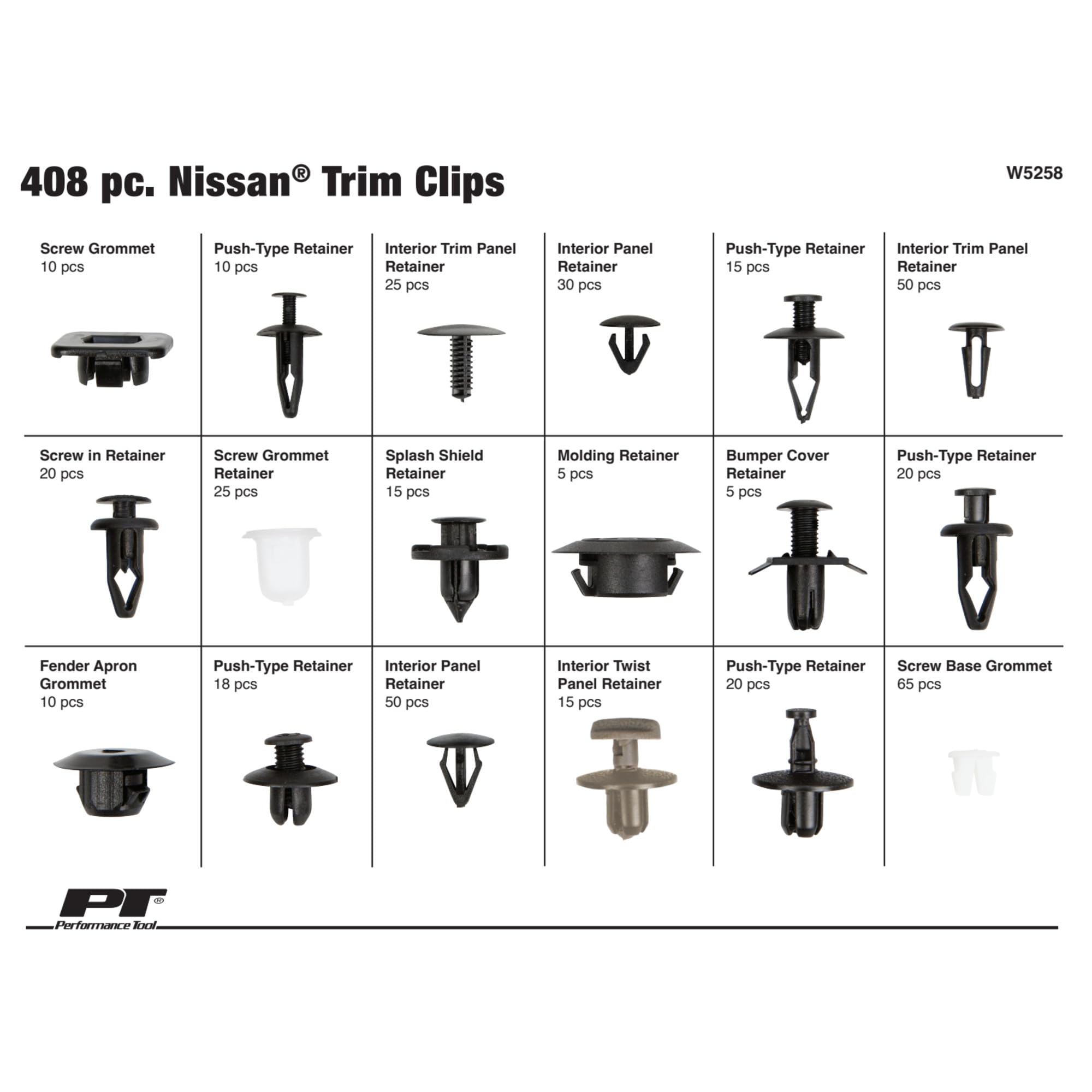 W5258 Performance Tool 408pc Nissan Trim Clip
