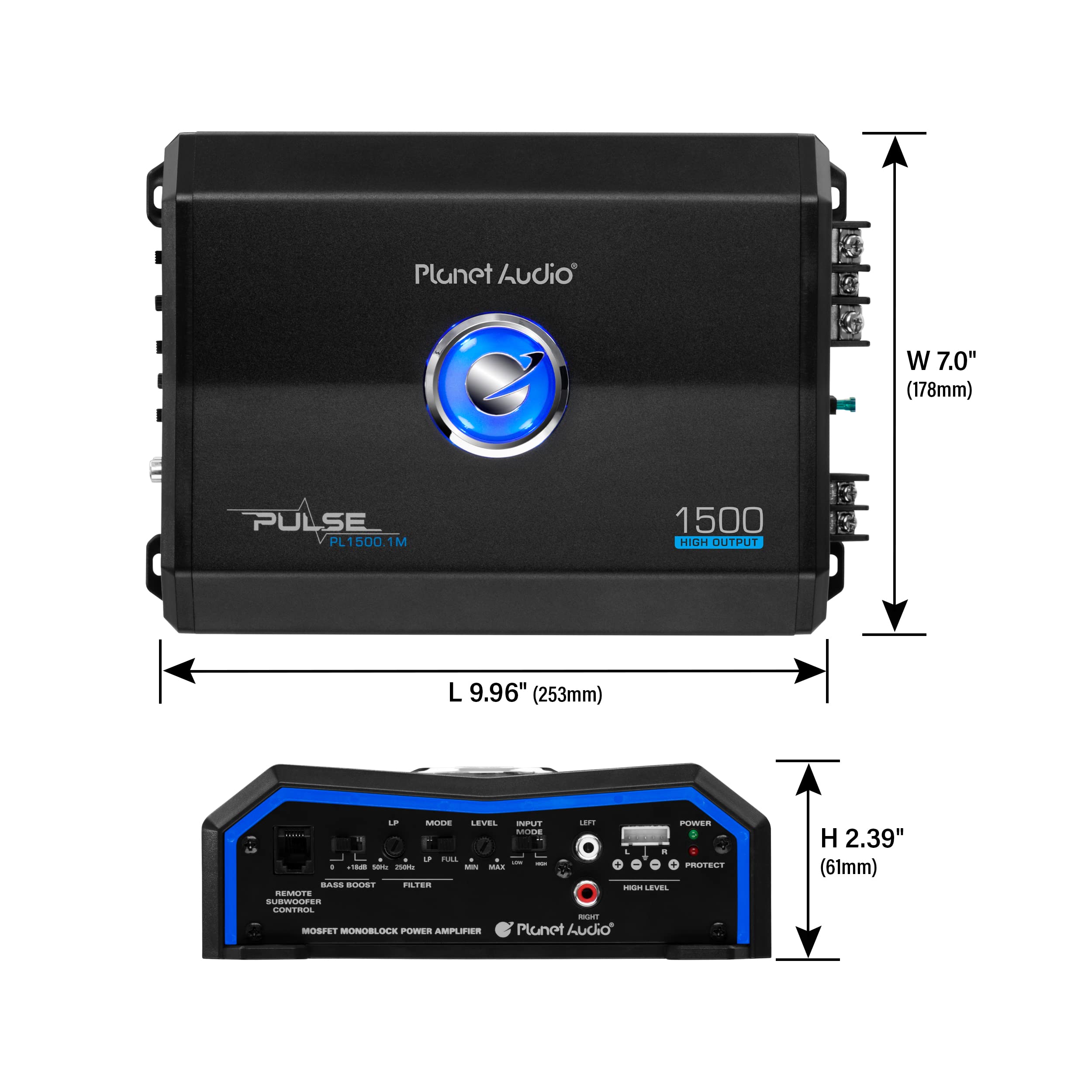 Planet Audio Monoblock PL1500.1M Car Amplifier - 1500 Watts, 2/4 Ohm Stable, Class A/B, Mosfet Power Supply