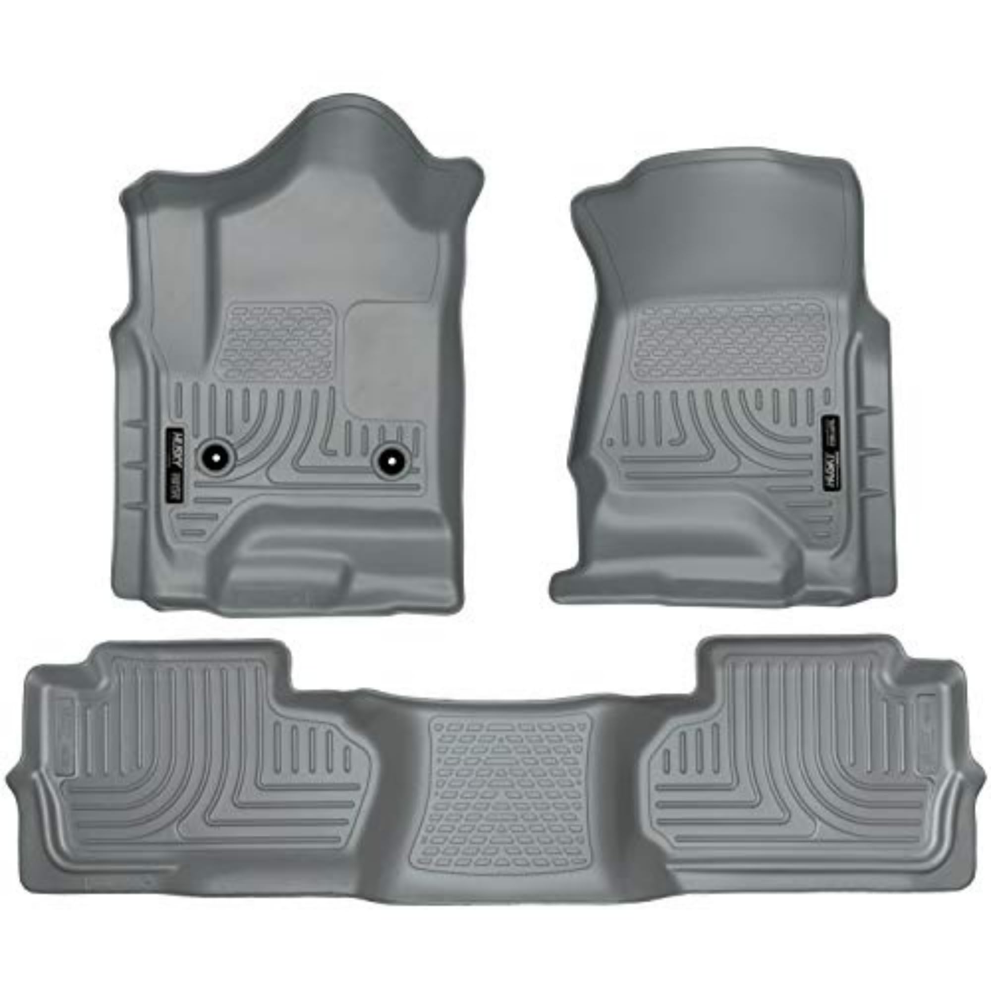 Husky Liners Floor Mats Weatherbeater | Fits 2014-2018 Chevrolet Silverado 1500 & GMC Sierra 1500; 2015-2019 Silverado/Sierra 2500/3500 Double Cab (Footwell Cvg) | Front & 2nd Row, 3-pc Grey - 98242