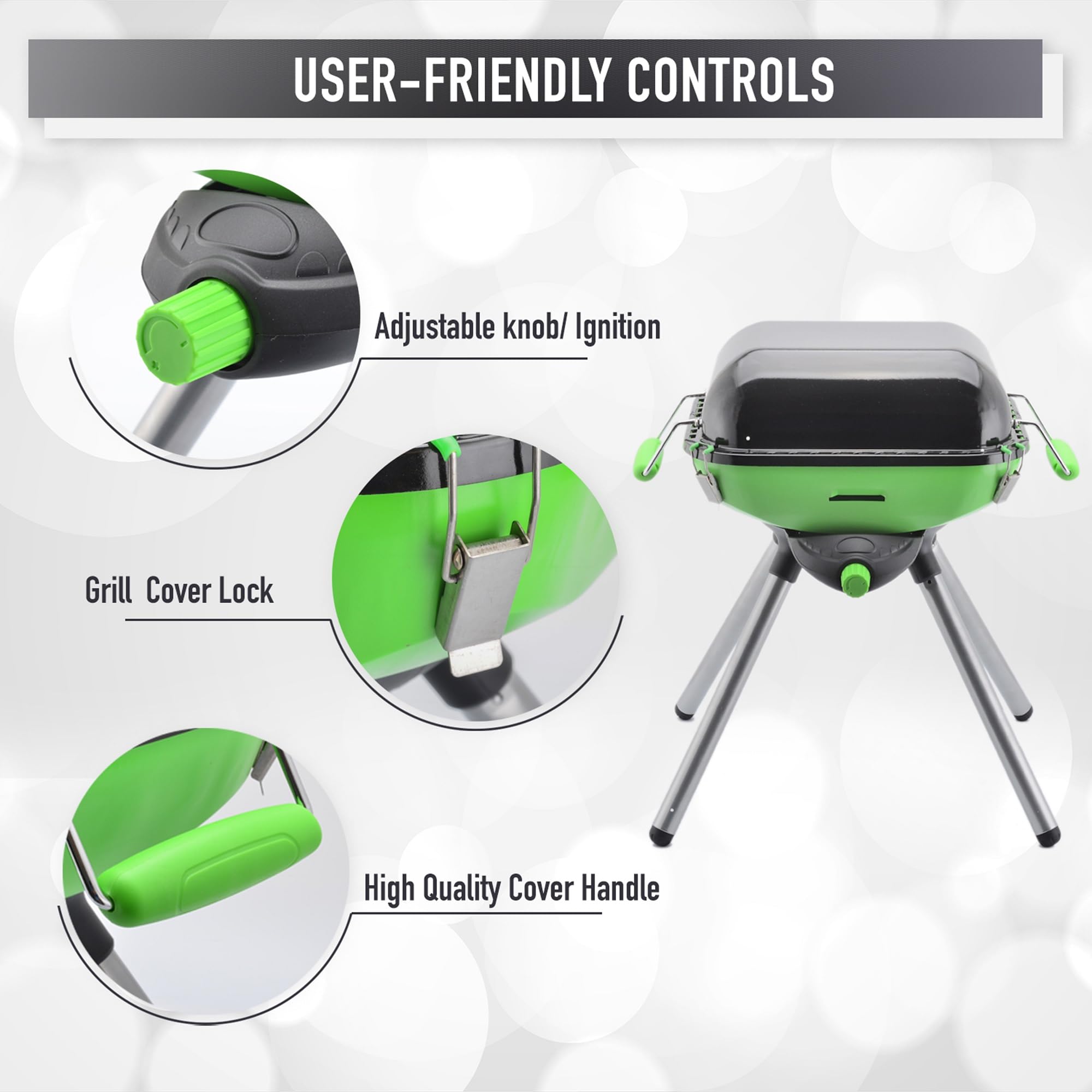Flame King Multi-Function YSNVT-301 Portable Propane BBQ Grill Camp Stove, 8000 BTU 9.5 x 12 Inch Cooking Surface, Light Green/Black