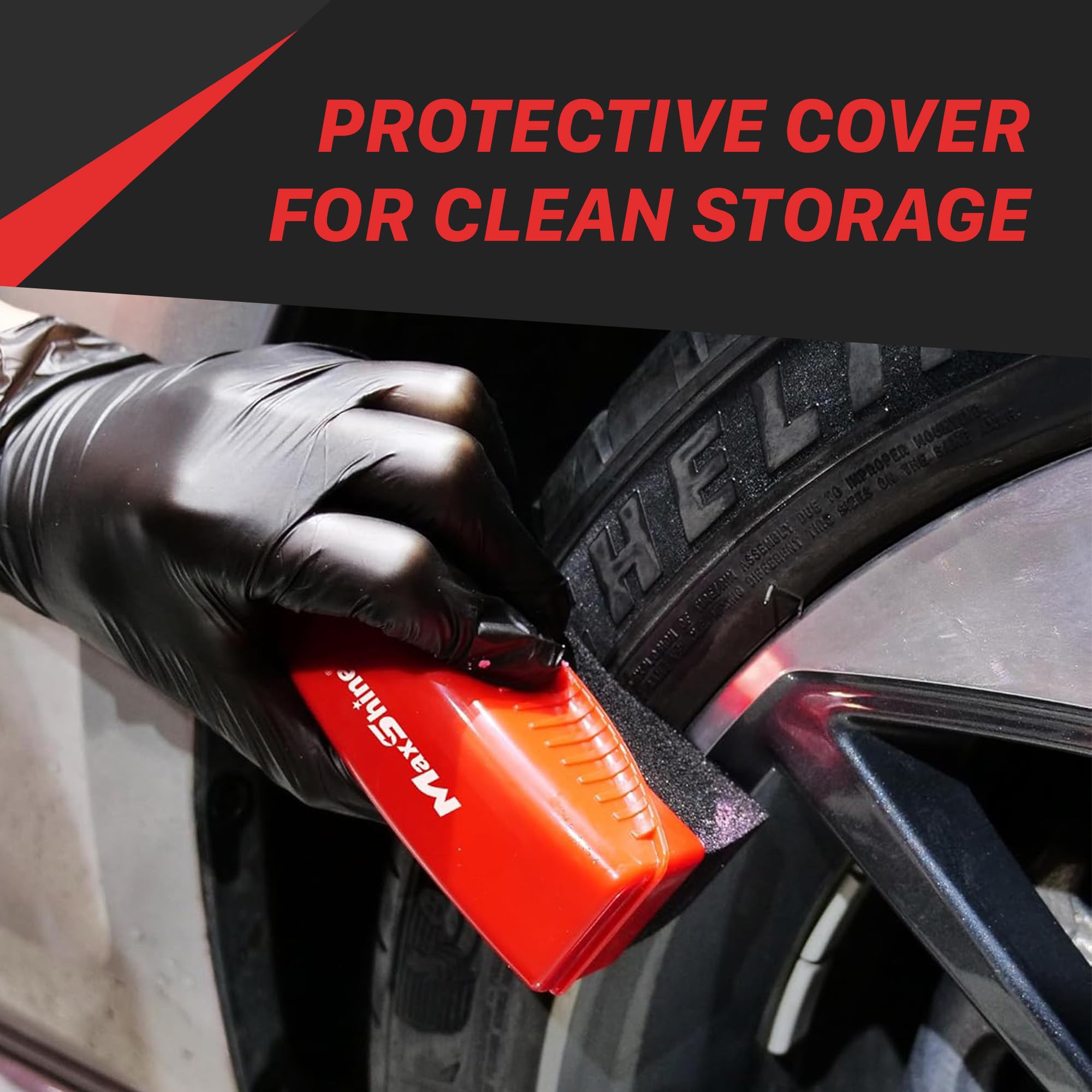 Maxshine Tire Shine Universal Applicator with Protective Cover | Dense Foam Pad with Ergonomic Grip | Mess-Free Tool for Coating, Cleaning & Car Detailing | Auto, Boat & Marine Detailing