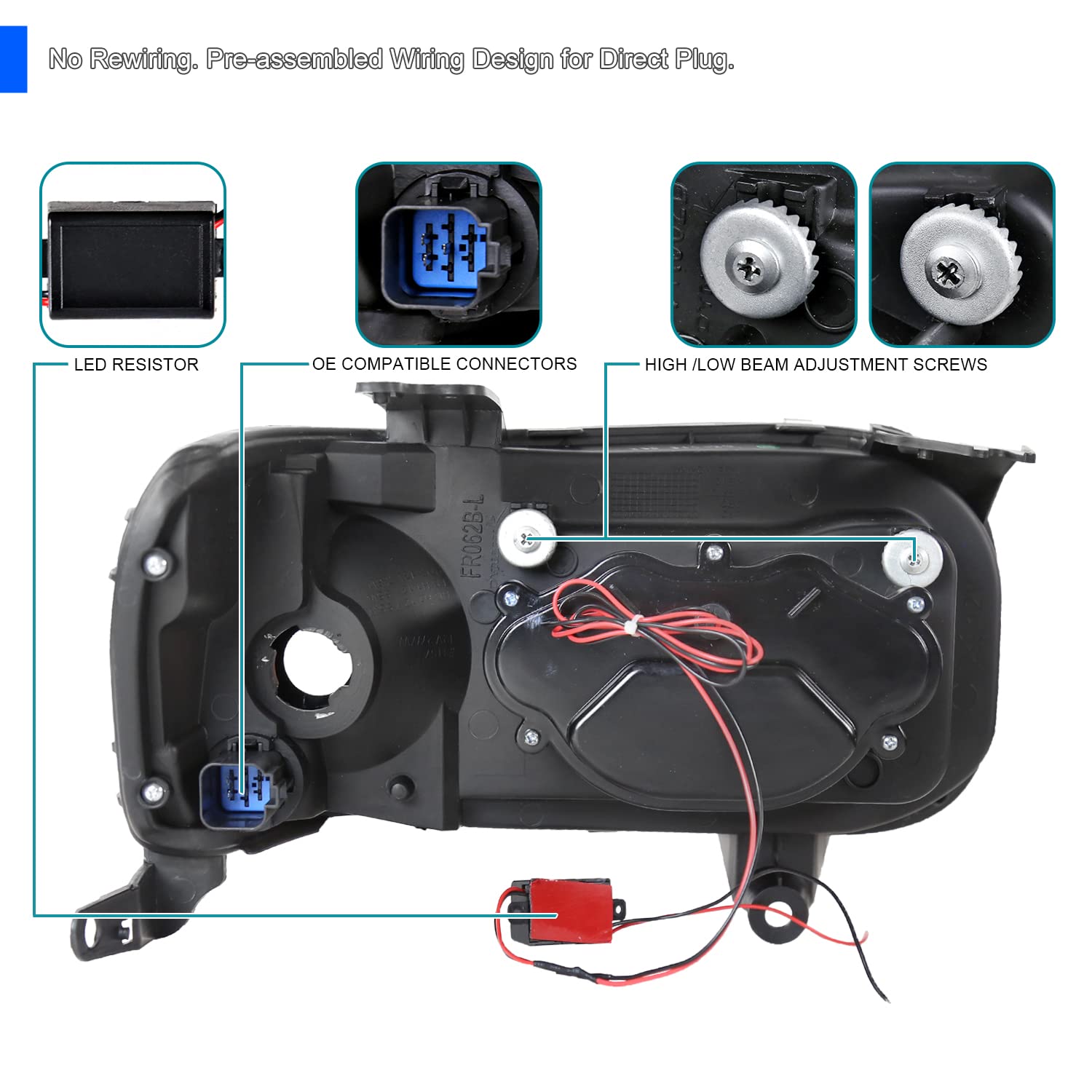 Dual Halo SMD LED DRL Projector Headlights SPEC-D TUNING Compatible with 2005-2007 Ford Escape, Left + Right Pair Headlamps Assembly