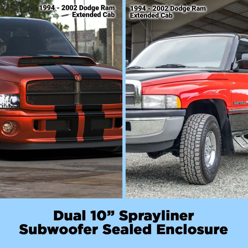 Bbox 10 Inch Dual Sprayliner Subwoofer Enclosure - Fits 1994-2002 Dodge Ram Quad Cab - Sprayliner Car Subwoofer Boxes & Enclosures - Subwoofer Box Improves Audio Quality Sound & Bass – Charcoal