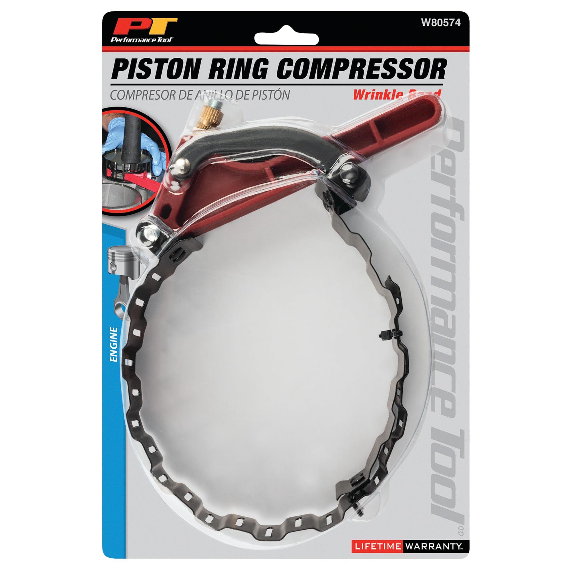 W80574 Performance Tool Low Friction Wrinkle Band Piston Installer - Fits 3-Inch to 5-Inch Pistons, Adjust Only Once for All Pistons, Easy to Use