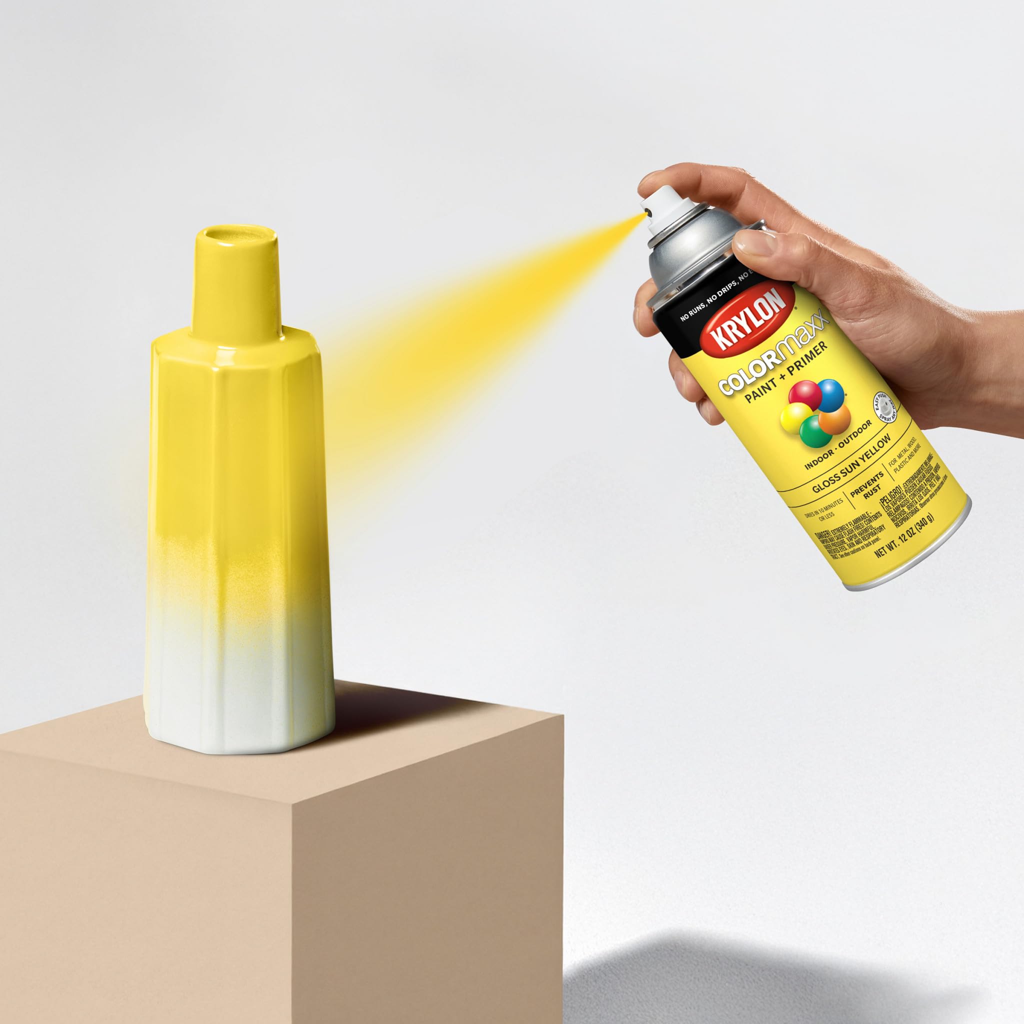 Krylon K05541007 Spray Paint and Primer COLORmaxx for Indoor/Outdoor Use, Gloss Sun Yellow, 12 Ounce (Pack of 1)