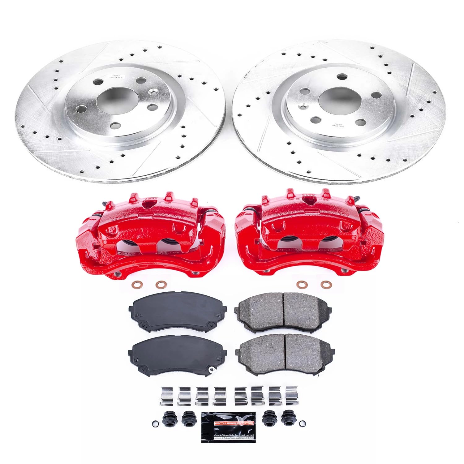 Power Stop Z23 Evolution KC4720 Front Brake Kit-Drilled/Slotted Rotors, Carbon Ceramic Brake Pads & Calipers For Cadillac CTS 2008-2014 [Model Specific]