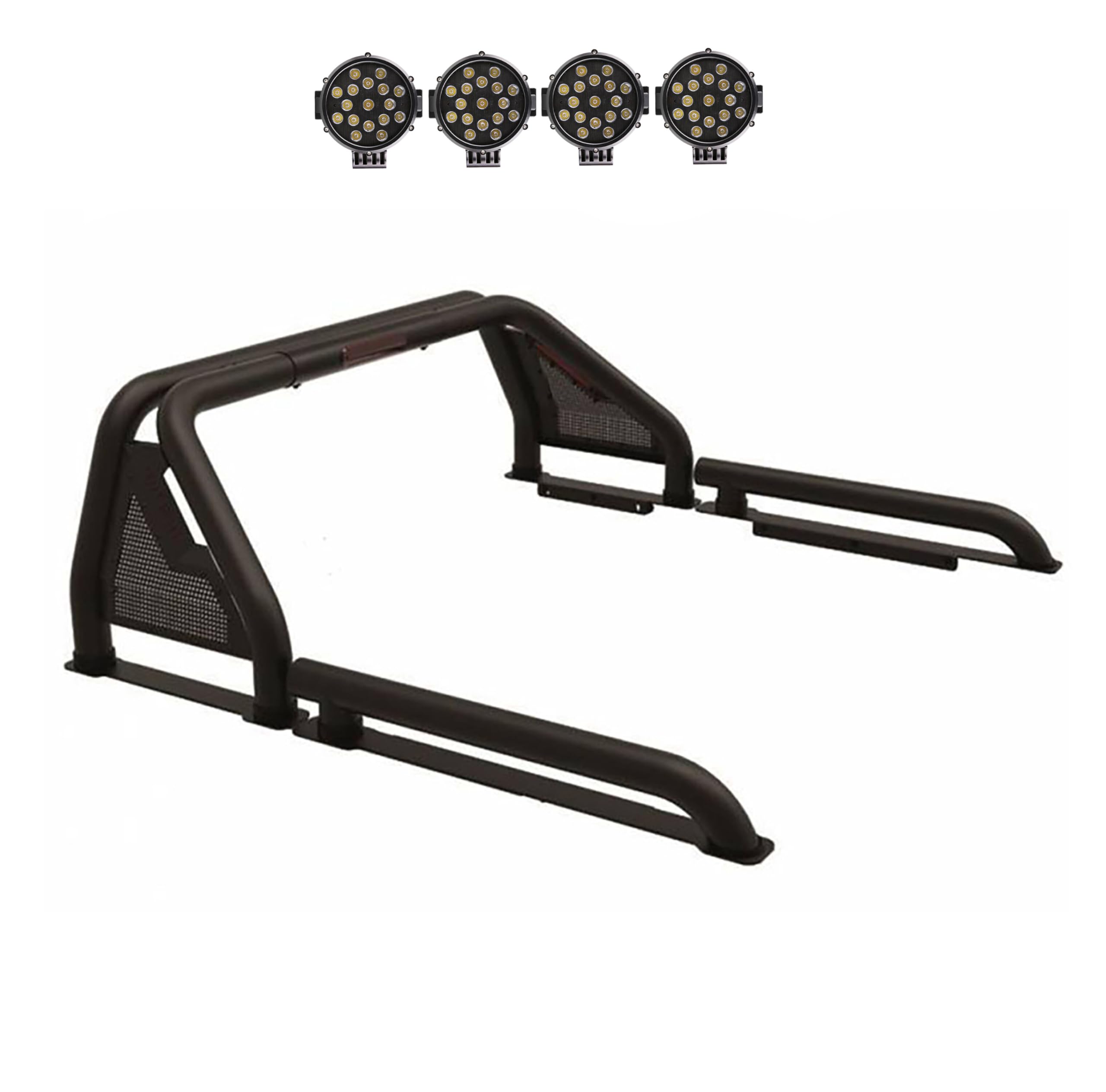Gladiator Roll Bar Black Horse incl. Pair of 7.0" Dia. LED Lights w/Black Trim Rings Modular Compatible with 2019-2022 Ford Ranger-GLRB-07B-PLB