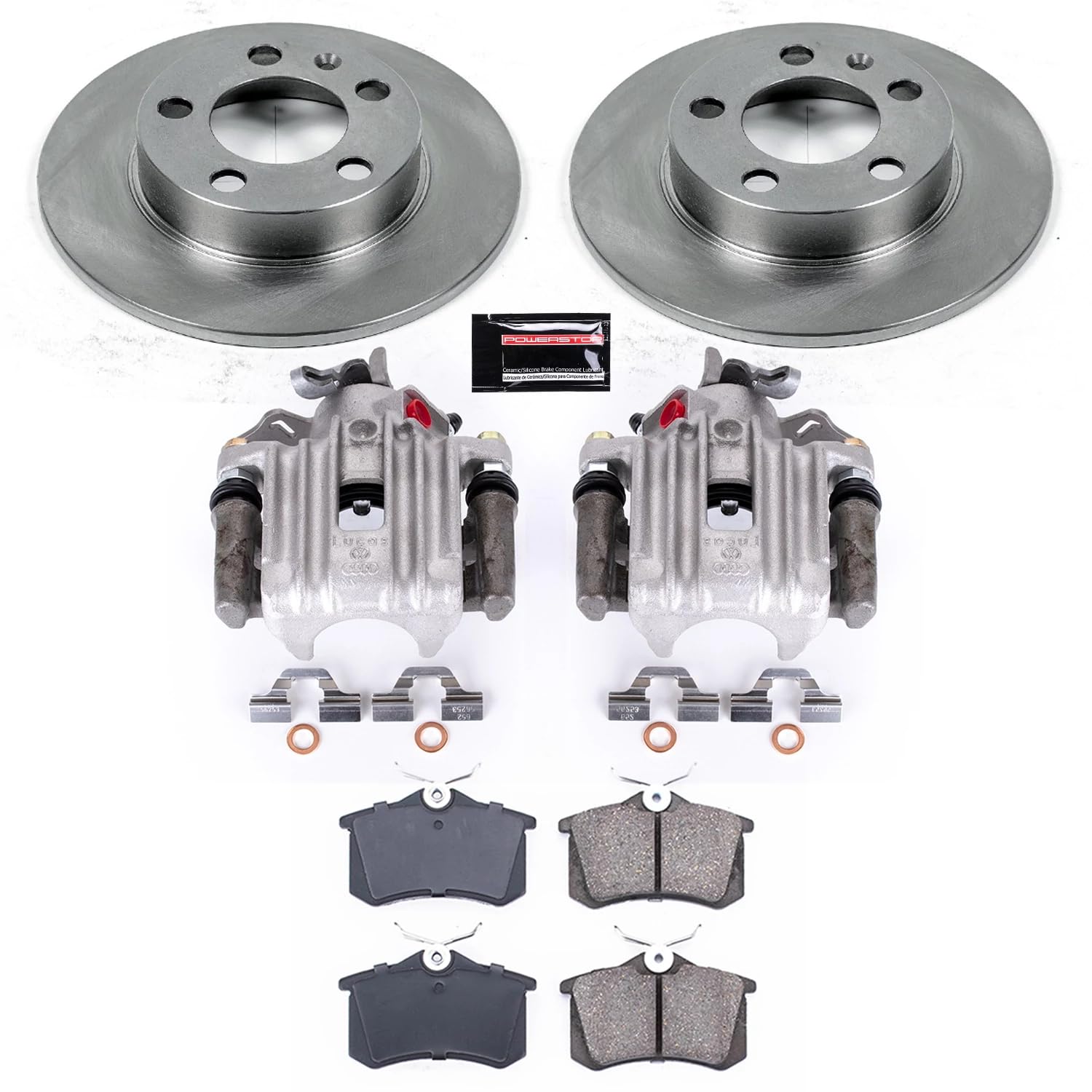 Power Stop KCOE847C Rear Caliper Kit-Autospecialty Replacement Rotors, Ceramic Brake Pads, Calipers For Volkswagen Jetta 1999 [Model Specific]