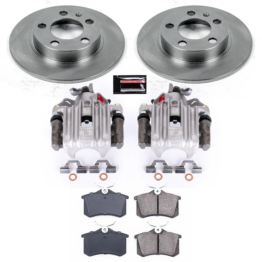 Power Stop KCOE847C Rear Caliper Kit-Autospecialty Replacement Rotors, Ceramic Brake Pads, Calipers For Volkswagen Jetta 1999 [Model Specific]
