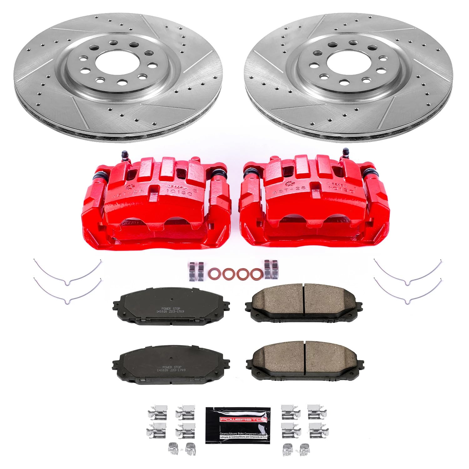 Z23 Evolution Power Stop KC6540 Front Brake Caliper Kit-Brake Rotors, Carbon-Fiber Ceramic Brake Pads, Calipers For Jeep Cherokee 2014-2015 [Model Specific]