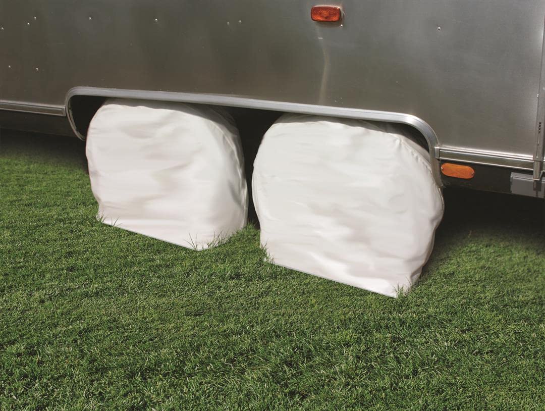 RV Wheel & Tire Protector Camco 45322, 1 Pair (27 inches-29 inches, White)