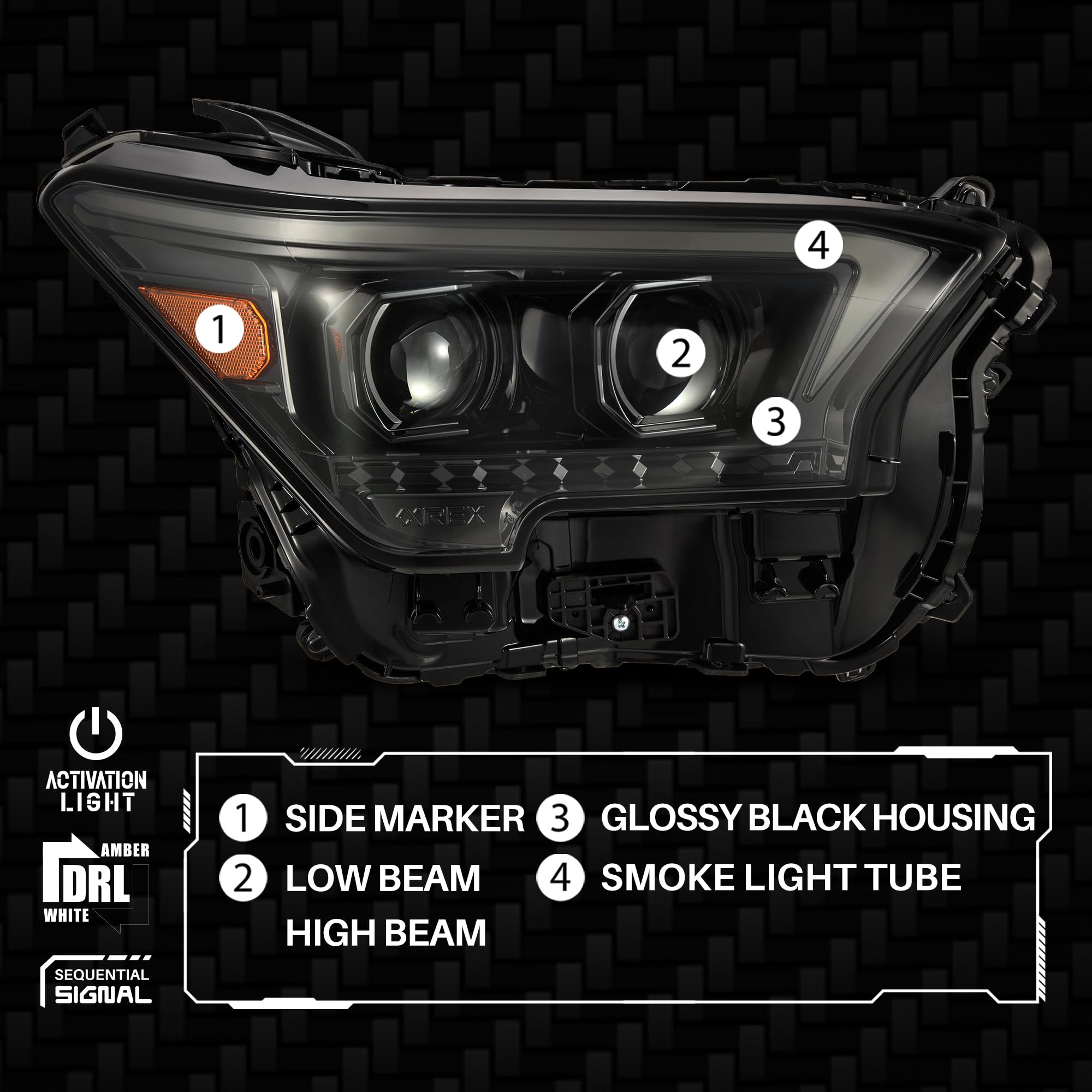 AlphaRex LED Projector Headlights Alpha-Black for 24-25 Tacoma /25-up 4Runner OG-Style LUXX-Series