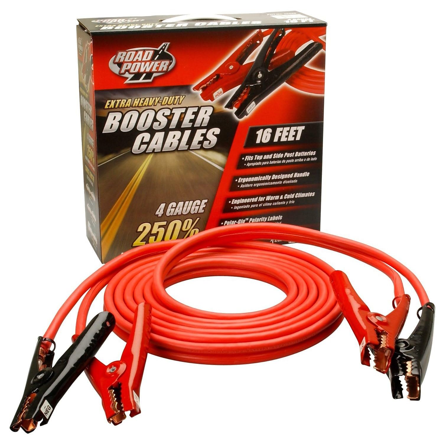 Coleman 86660104 Road Power 16-Feet, 4-Gauge Heavy-Duty Booster Cable with Polar Glow Clamps Car Battery Jumper Cable