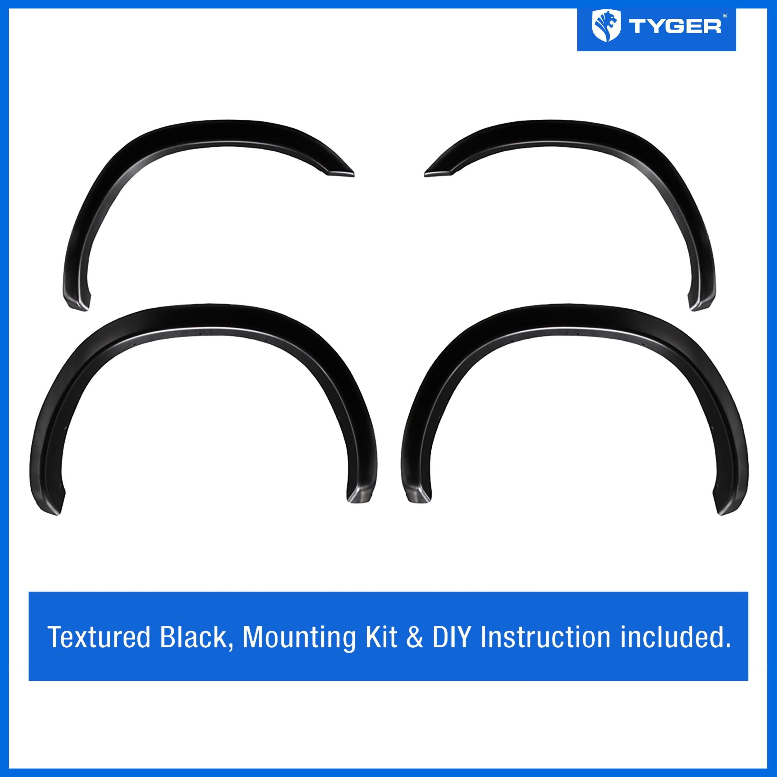 Tyger Auto Fender Flare Compatible with 2002-2008 Dodge Ram 1500; 6.5' Bed 2003-2009 2500 3500 Fine-Textured Black Paintable Factory Style 4pc | TG-FF6D4198