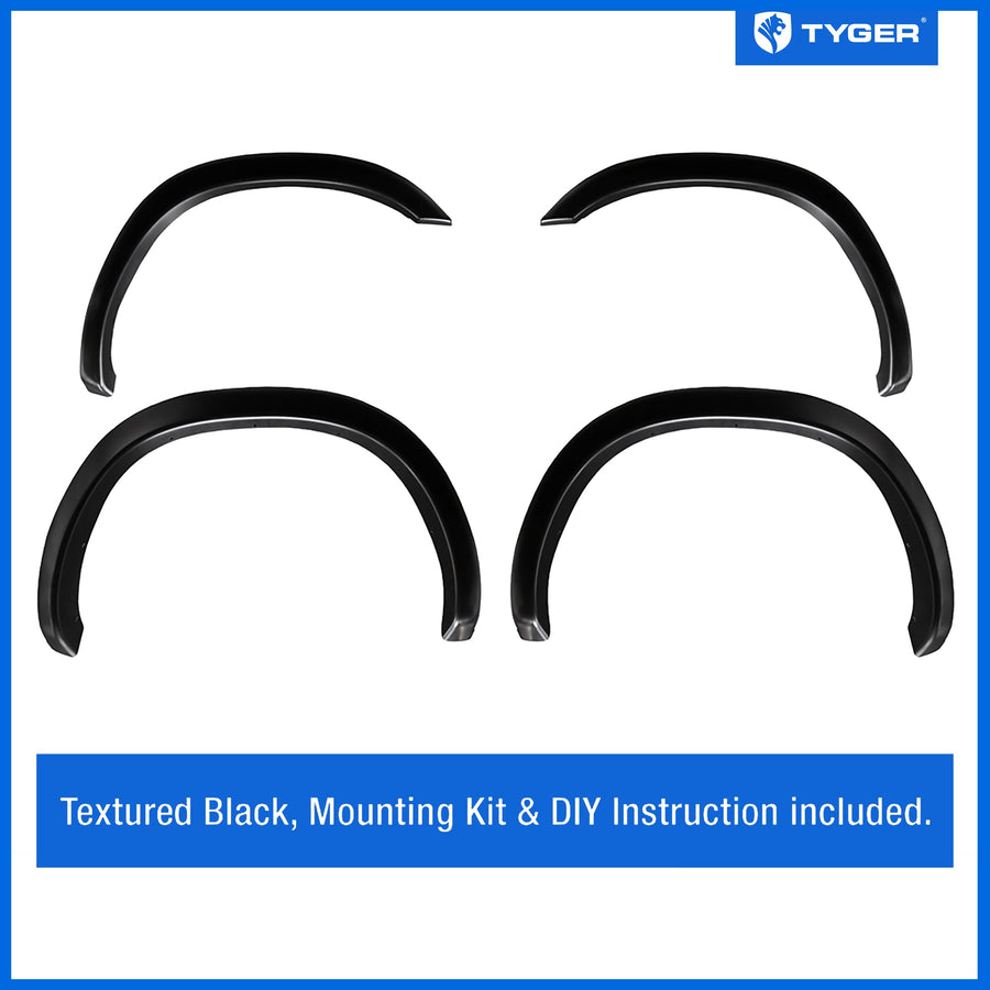Tyger Auto Fender Flare Compatible with 2002-2008 Dodge Ram 1500; 6.5' Bed 2003-2009 2500 3500 Fine-Textured Black Paintable Factory Style 4pc | TG-FF6D4198