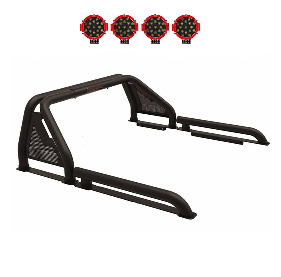 Gladiator Roll Bar Black Horse Incl. Pair of 7.0" Dia. Led Lights w/Red Trim Rings Modular Compatible with 2019-2022 Ford Ranger-GLRB-07B-PLR