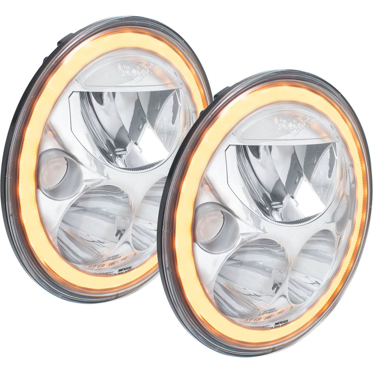 7" Round Pair Of Amber Halo Vx Series Led Headlight W/Low-High-Halo