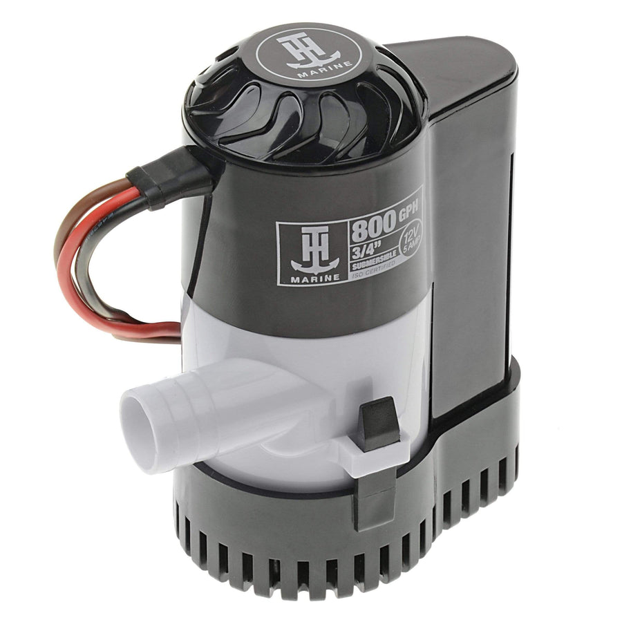 Automatic T-H Marine Bilge Pump - 800 GPH - Submersible with Built-In Float Switch - Fits 3/4 in Hose - 13.6V DC - 8 Second Shut-Off Delay - Corrosion-Resistant Marine Pump